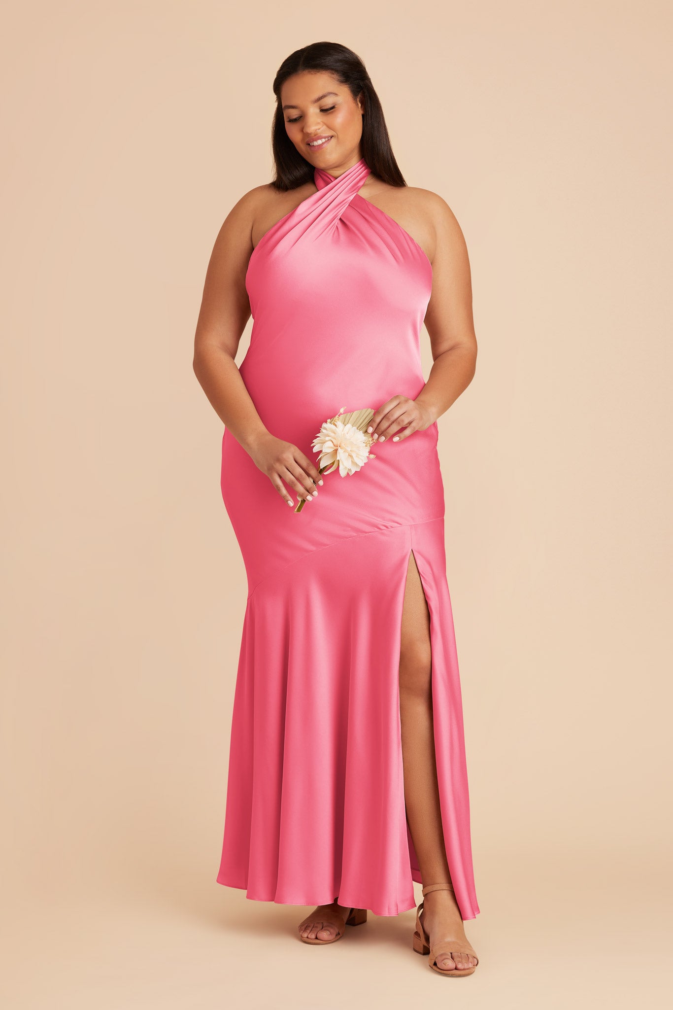 Bon Bon Pink Stephanie Matte Satin Dress by Birdy Grey