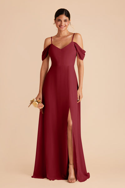 Burgundy Devin Chiffon Slit Dress by Birdy Grey