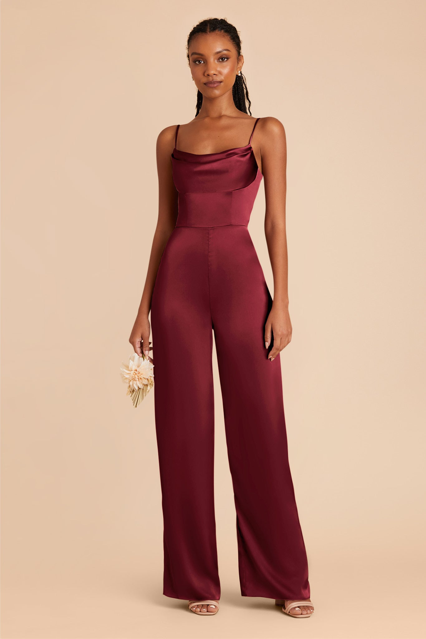 Burgundy Donna Matte Satin Bridesmaid Jumpsuit by Birdy Grey