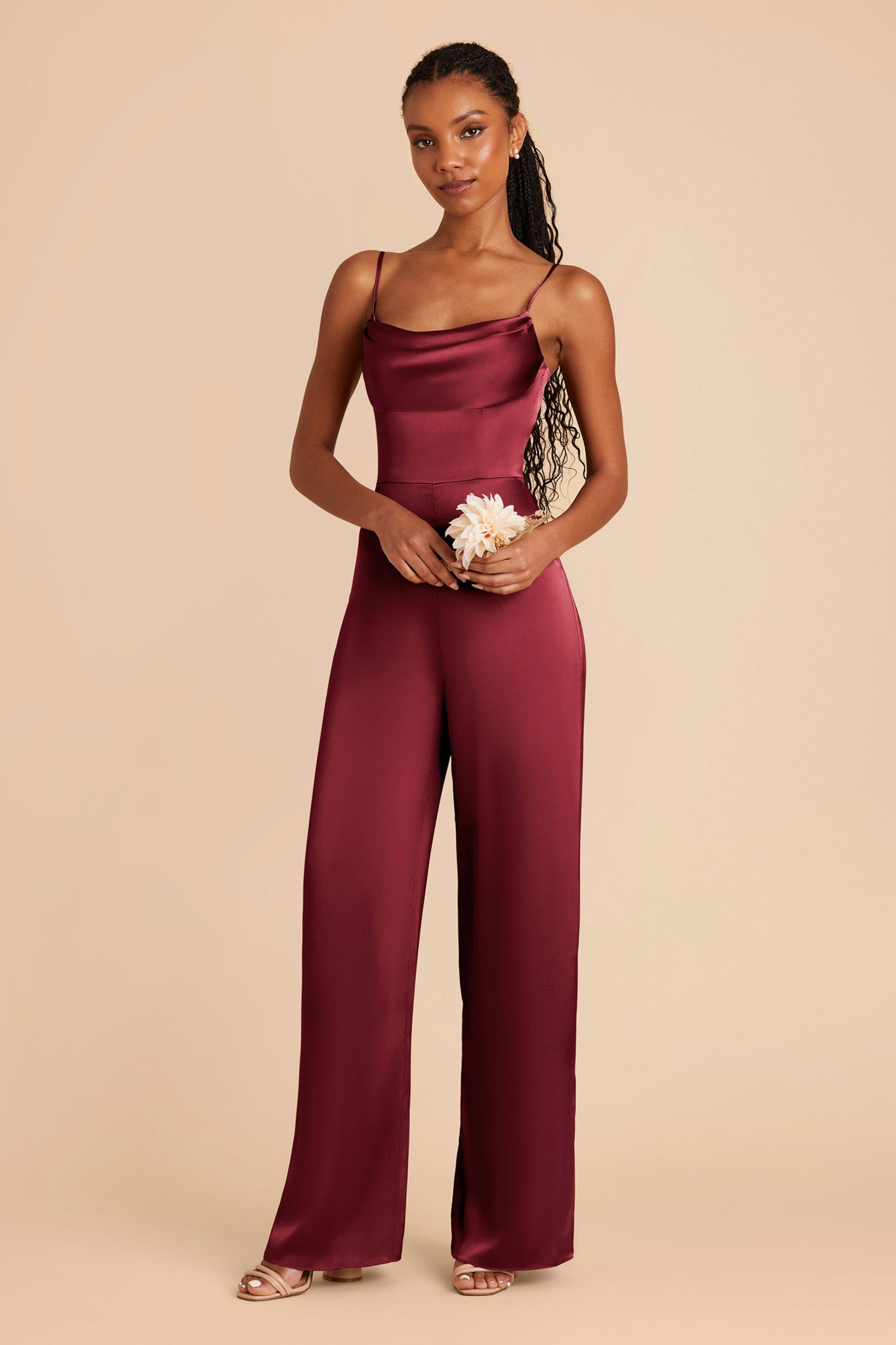 Burgundy Donna Matte Satin Bridesmaid Jumpsuit by Birdy Grey