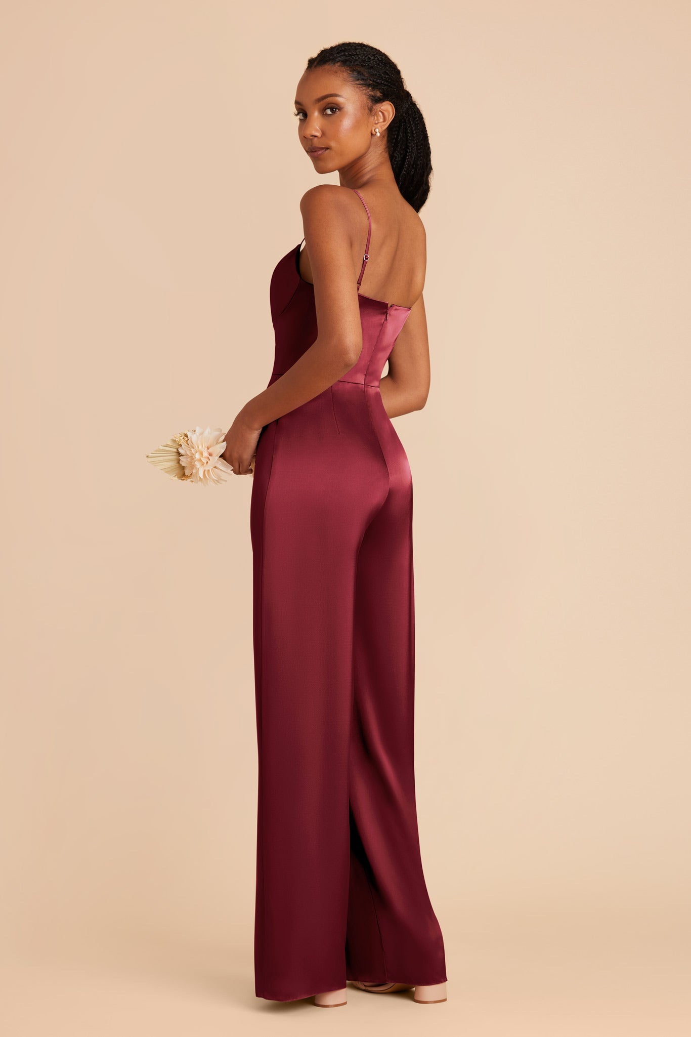 Burgundy Donna Matte Satin Bridesmaid Jumpsuit by Birdy Grey