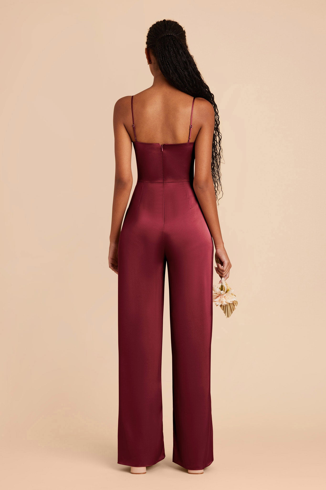 Burgundy Donna Matte Satin Bridesmaid Jumpsuit by Birdy Grey