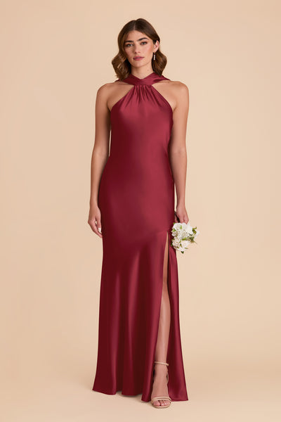 Burgundy Eileen Matte Satin Dress by Birdy Grey