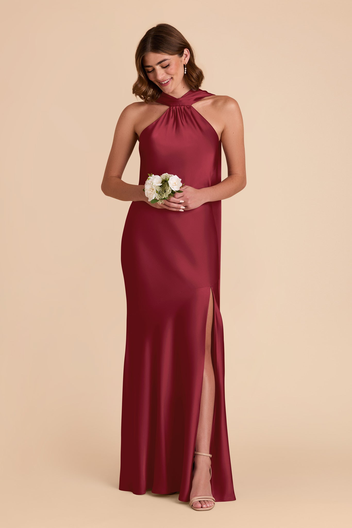 Burgundy Eileen Matte Satin Dress by Birdy Grey