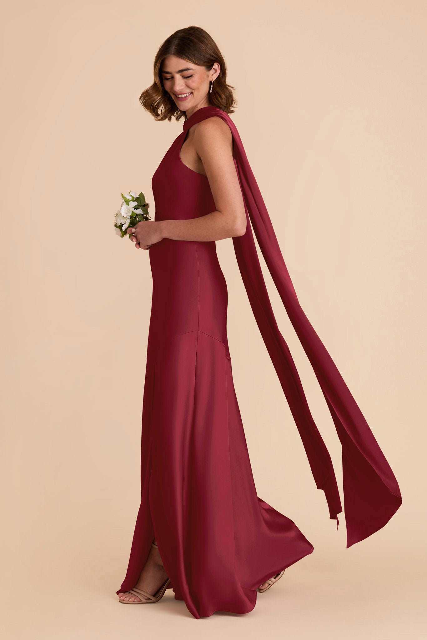 Burgundy Eileen Matte Satin Dress by Birdy Grey