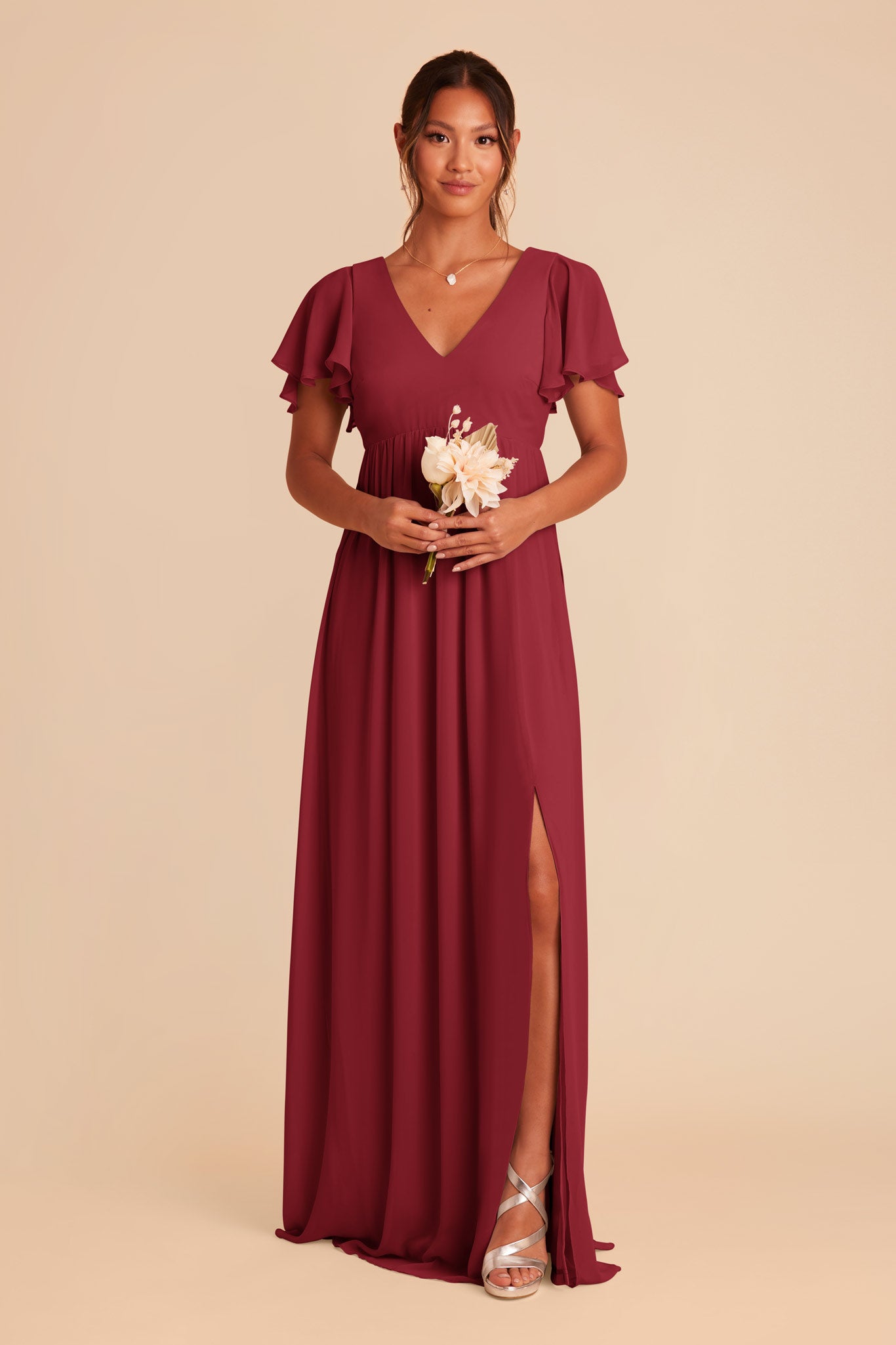 Burgundy Hannah Empire Chiffon Dress by Birdy Grey