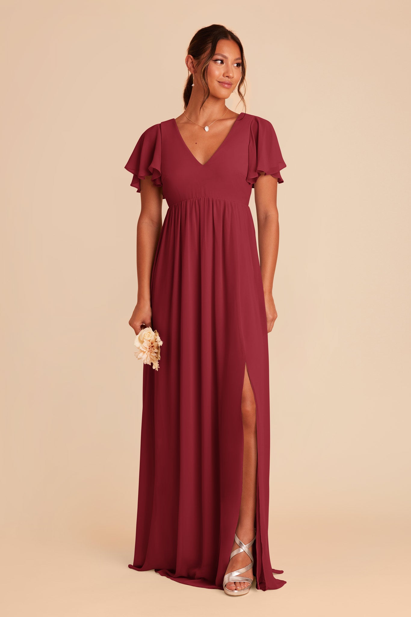 Burgundy Hannah Empire Chiffon Dress by Birdy Grey