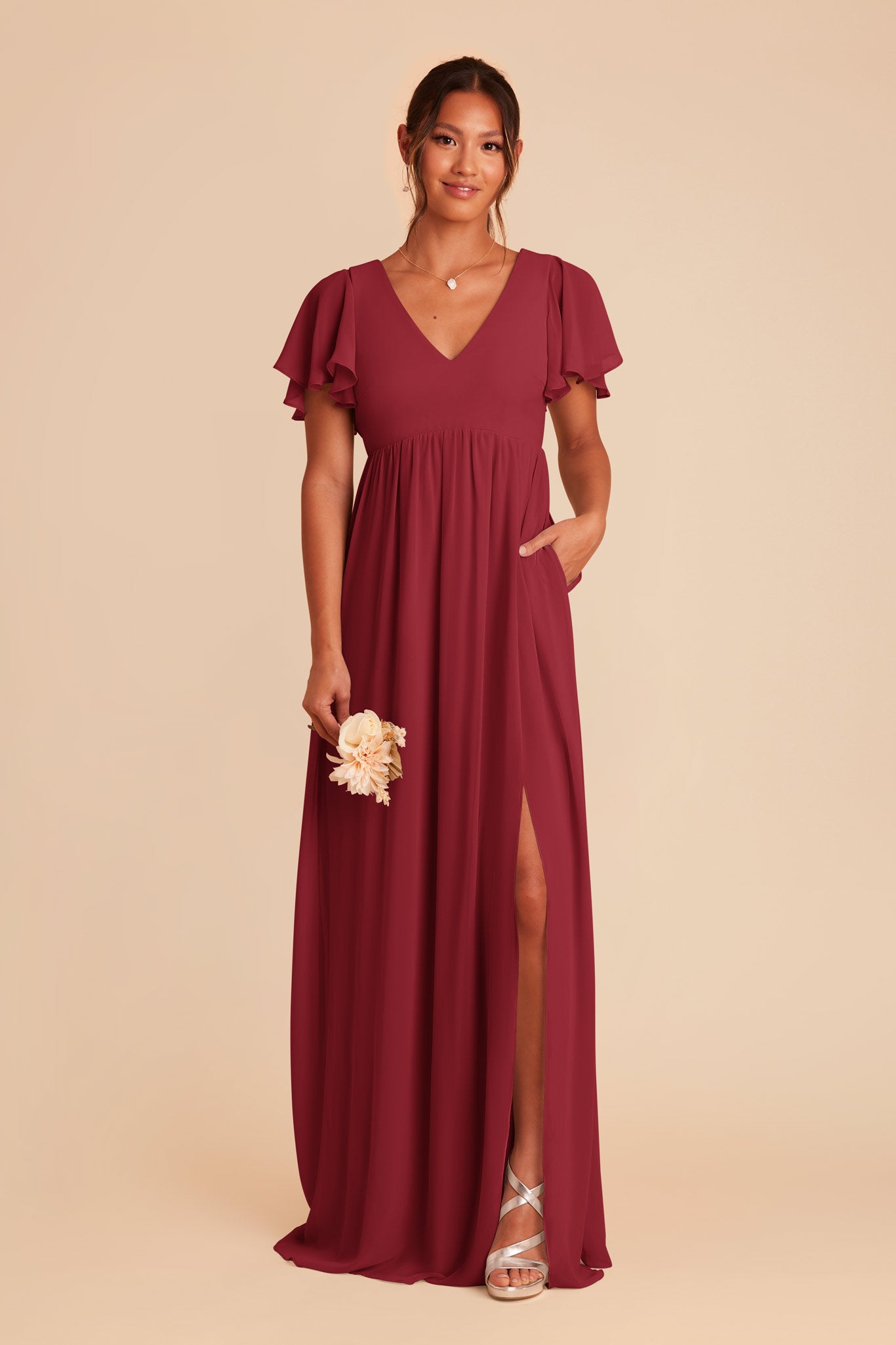 Burgundy Hannah Empire Chiffon Dress by Birdy Grey