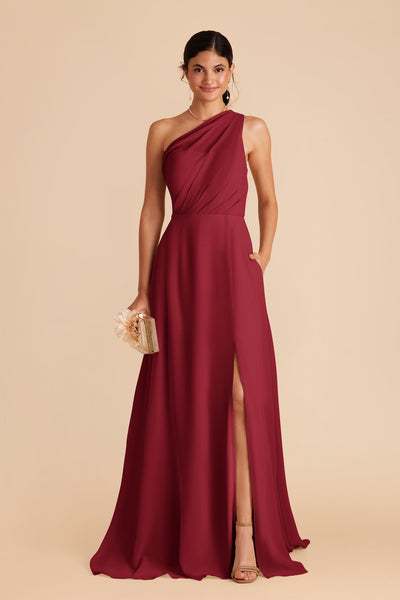 Burgundy Kira Chiffon Slit Dress by Birdy Grey