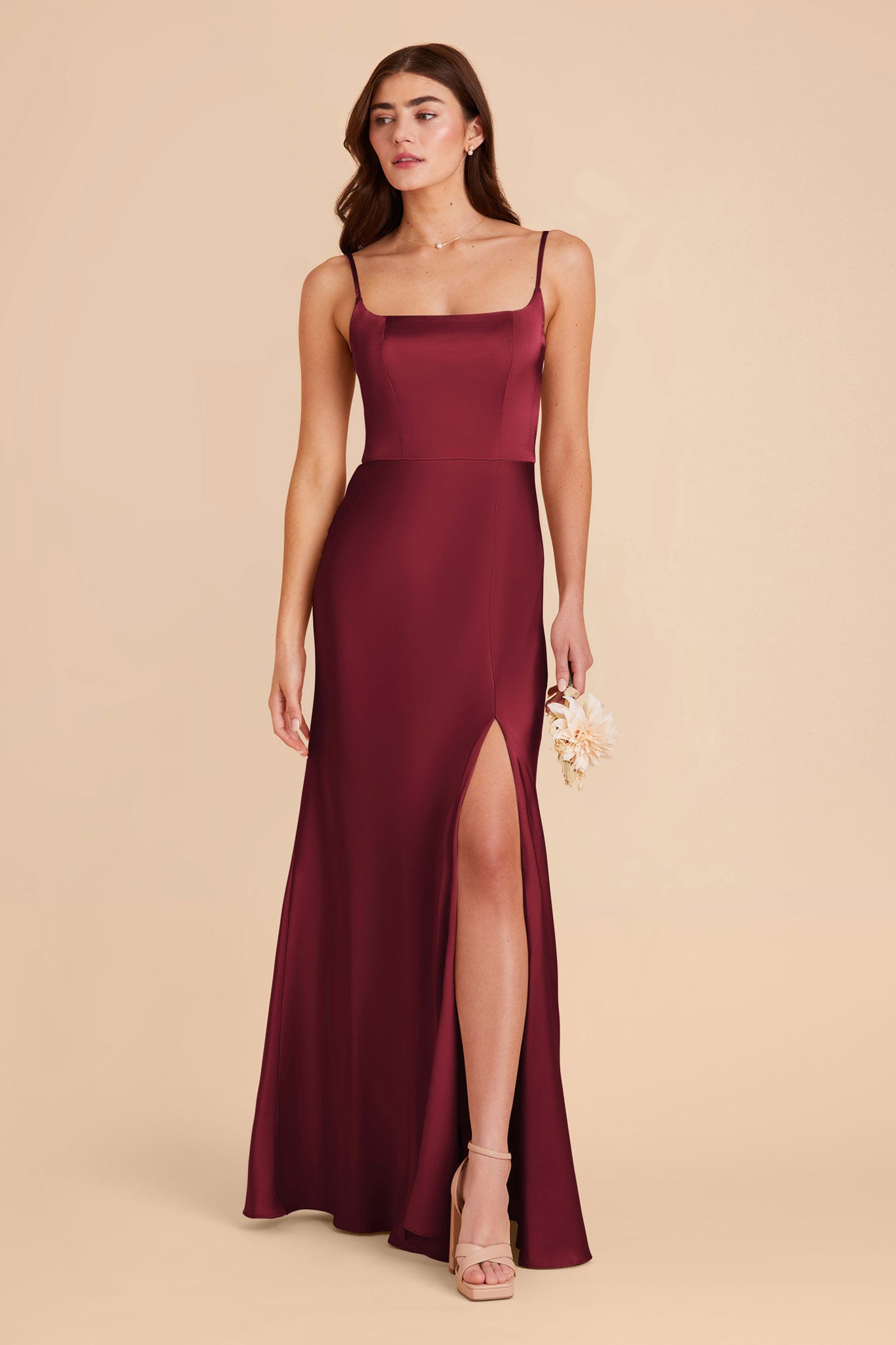 Burgundy Mai Matte Satin Dress by Birdy Grey