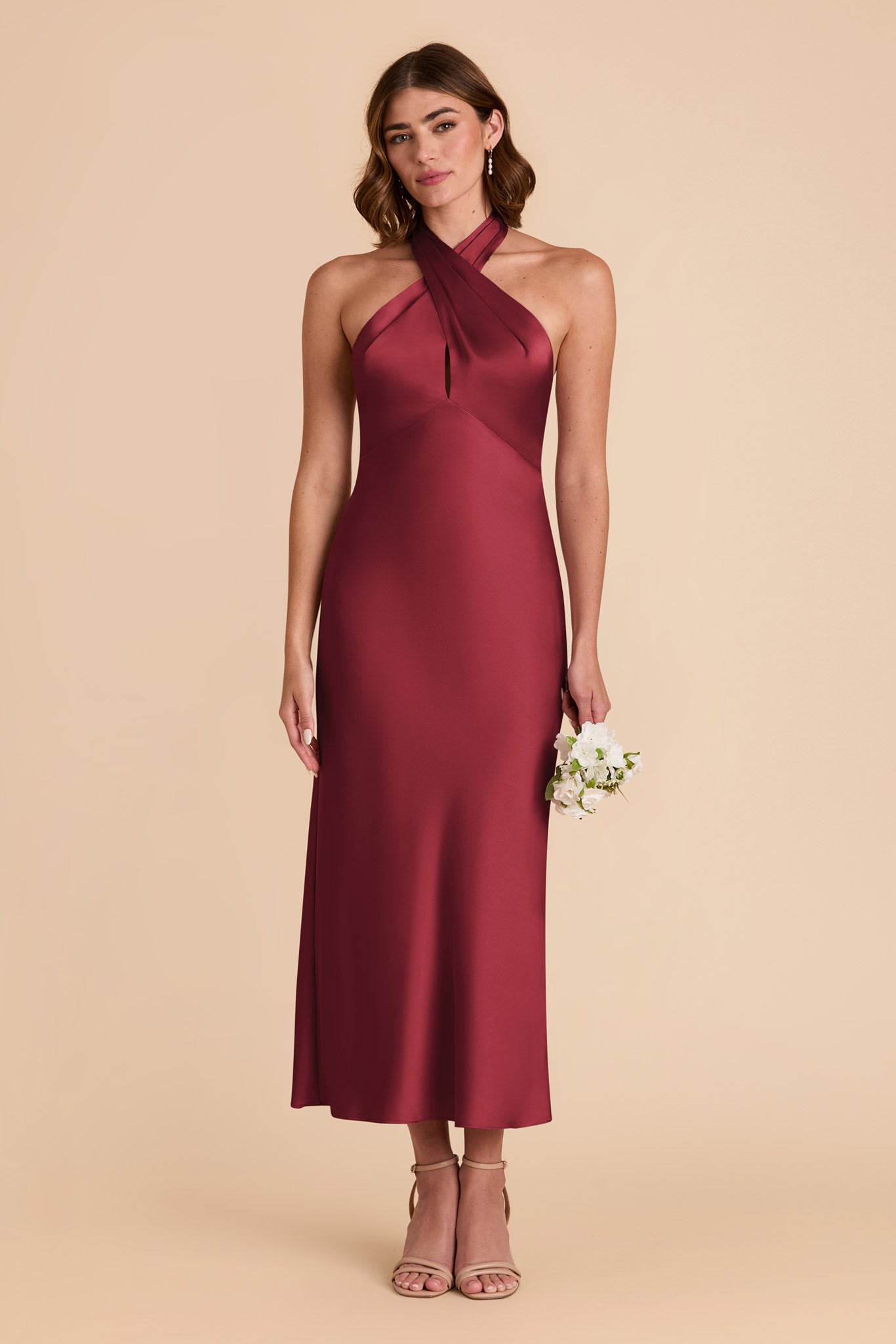 Burgundy Monique Matte Satin Dress by Birdy Grey