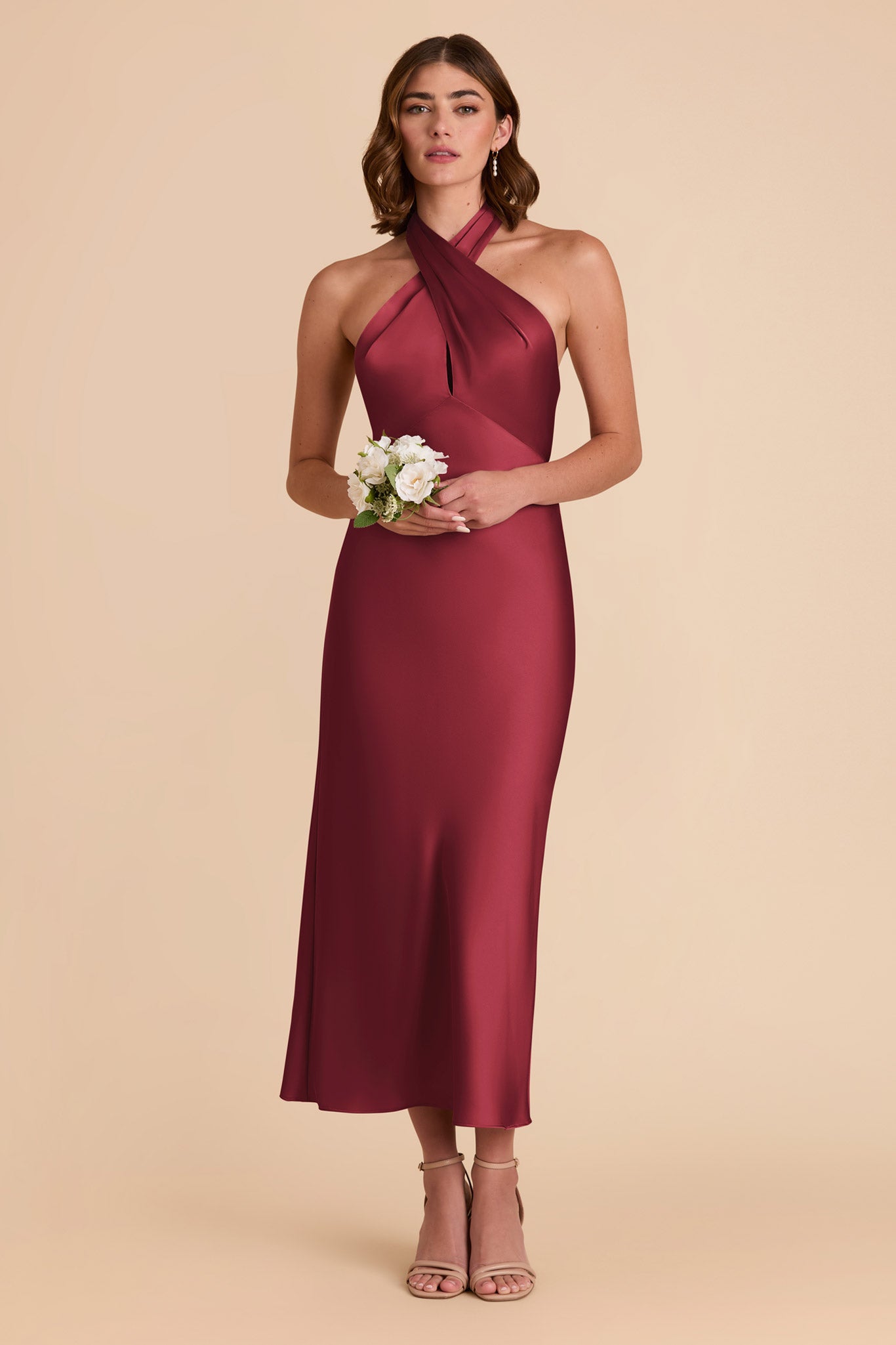 Burgundy Monique Matte Satin Dress by Birdy Grey