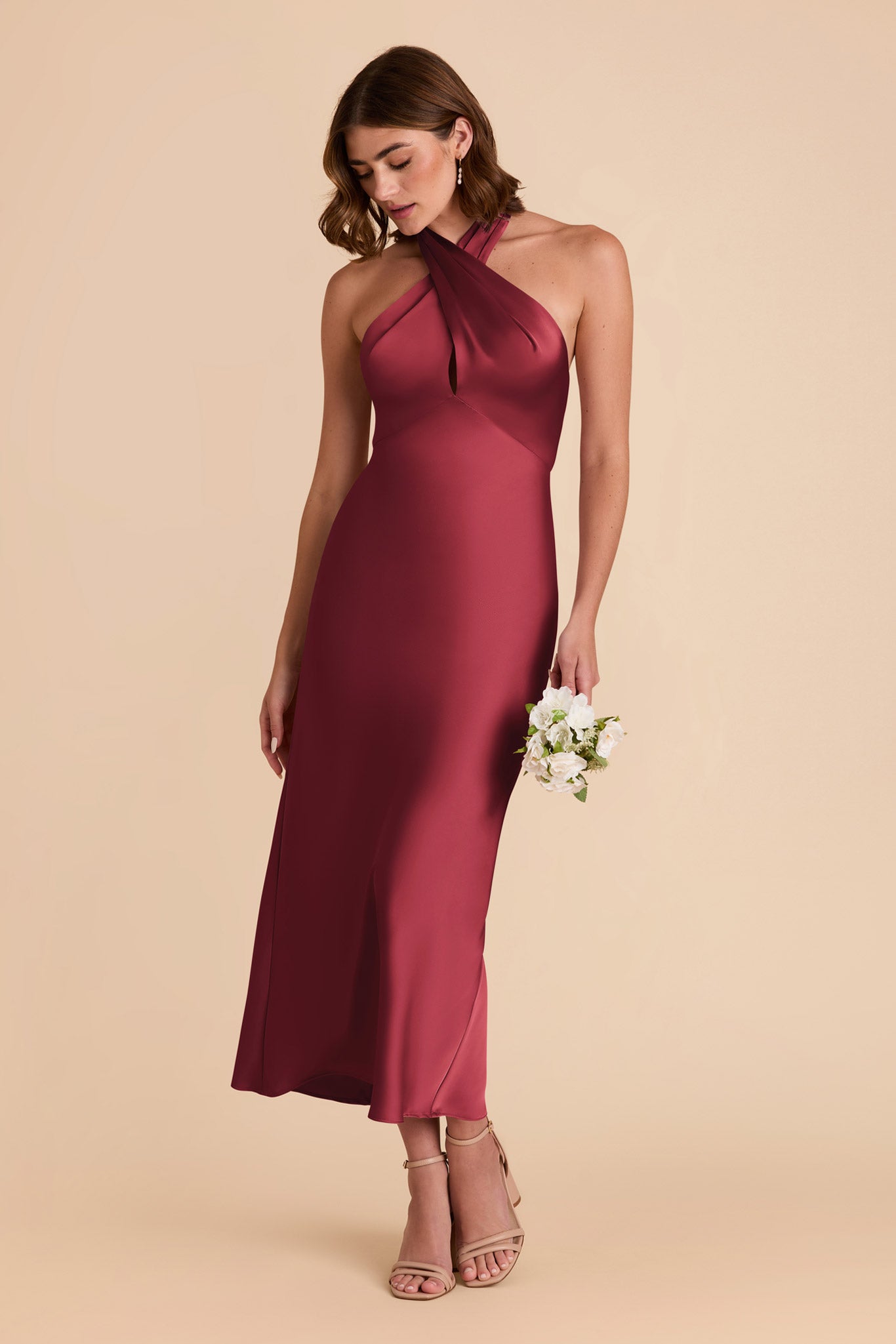 Burgundy Monique Matte Satin Dress by Birdy Grey