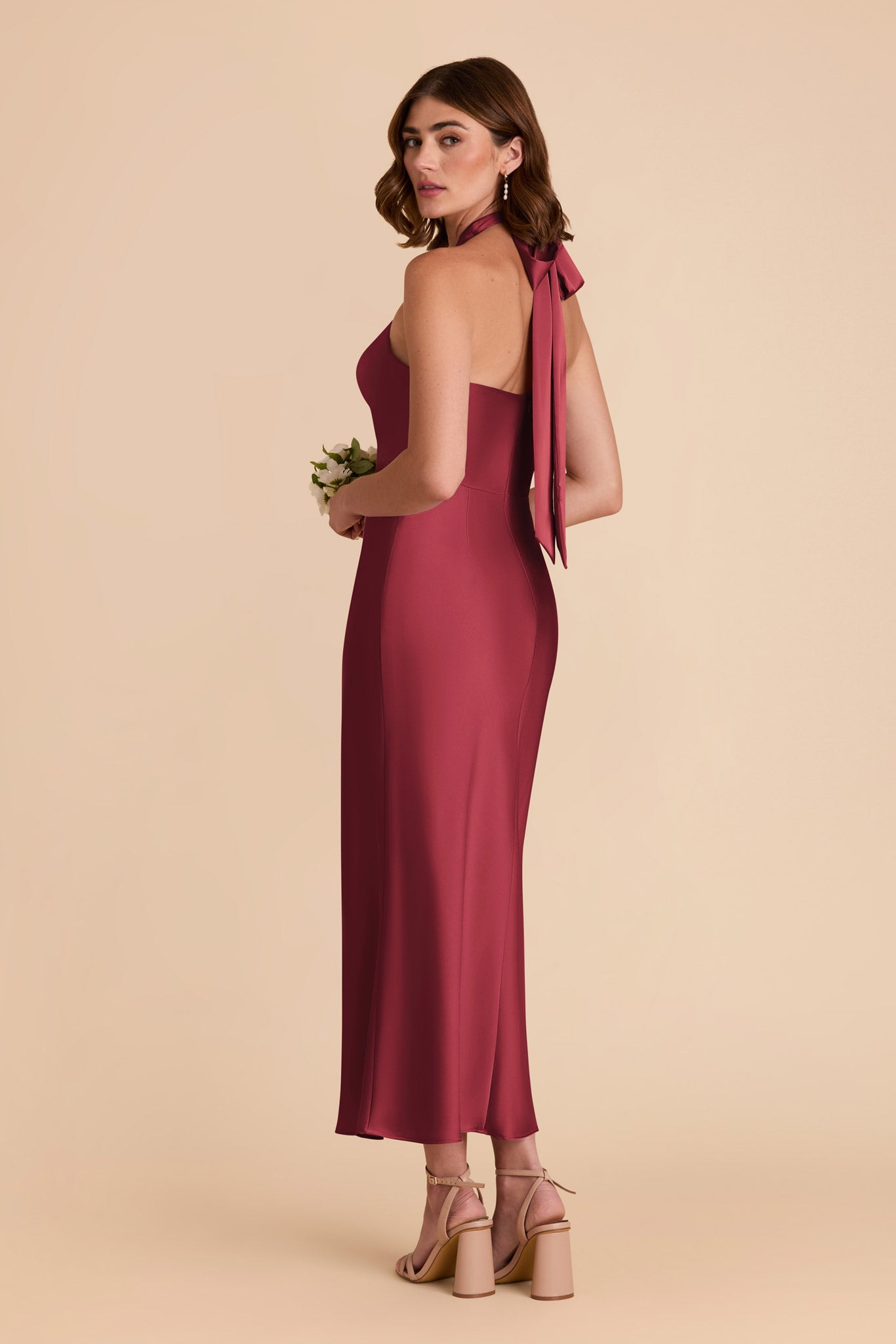 Burgundy Monique Matte Satin Dress by Birdy Grey