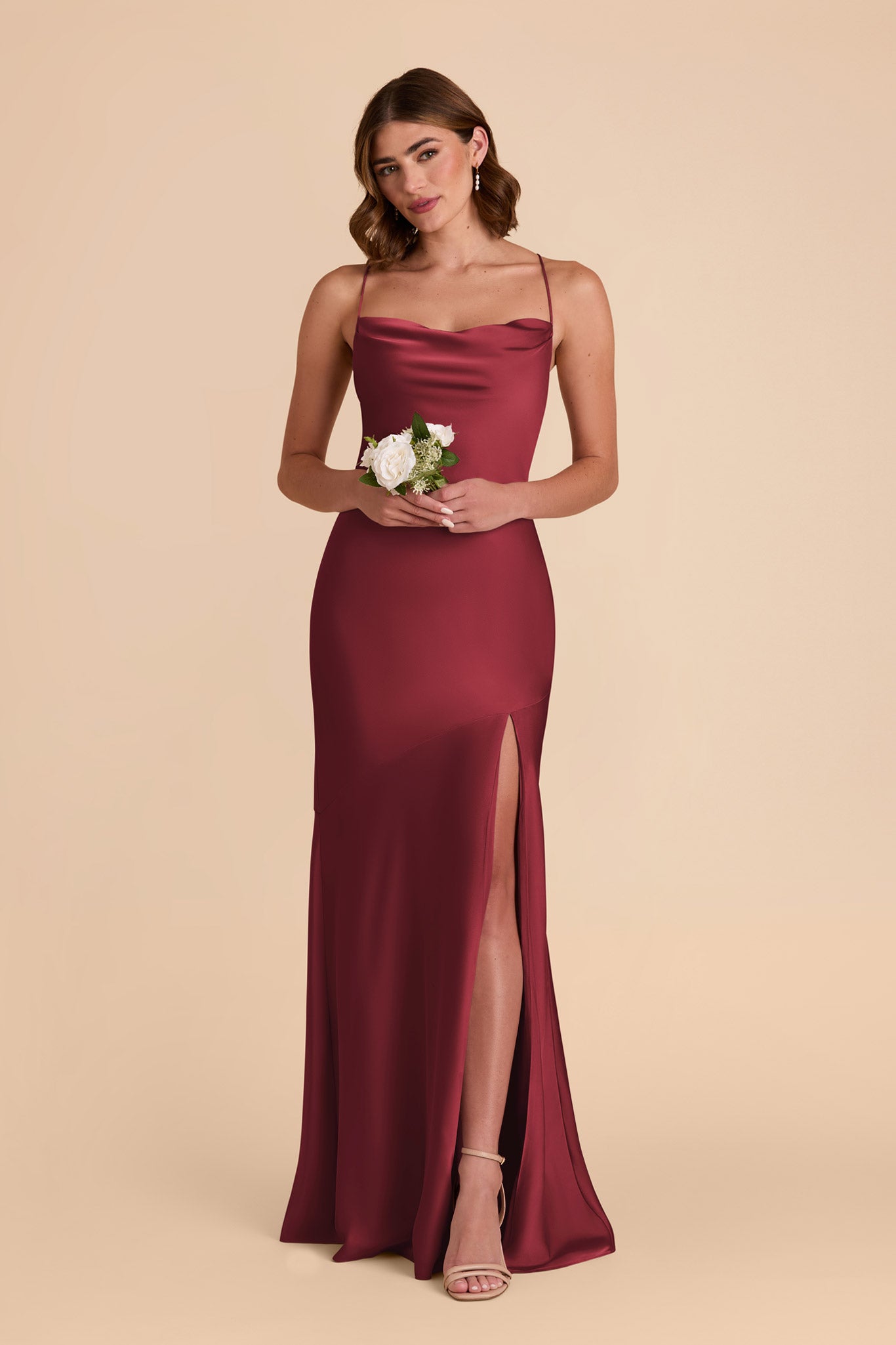 Burgundy Olivia Matte Satin Dress by Birdy Grey