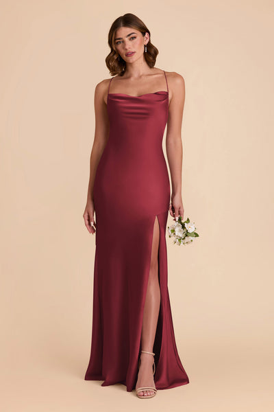 Burgundy Olivia Matte Satin Dress by Birdy Grey