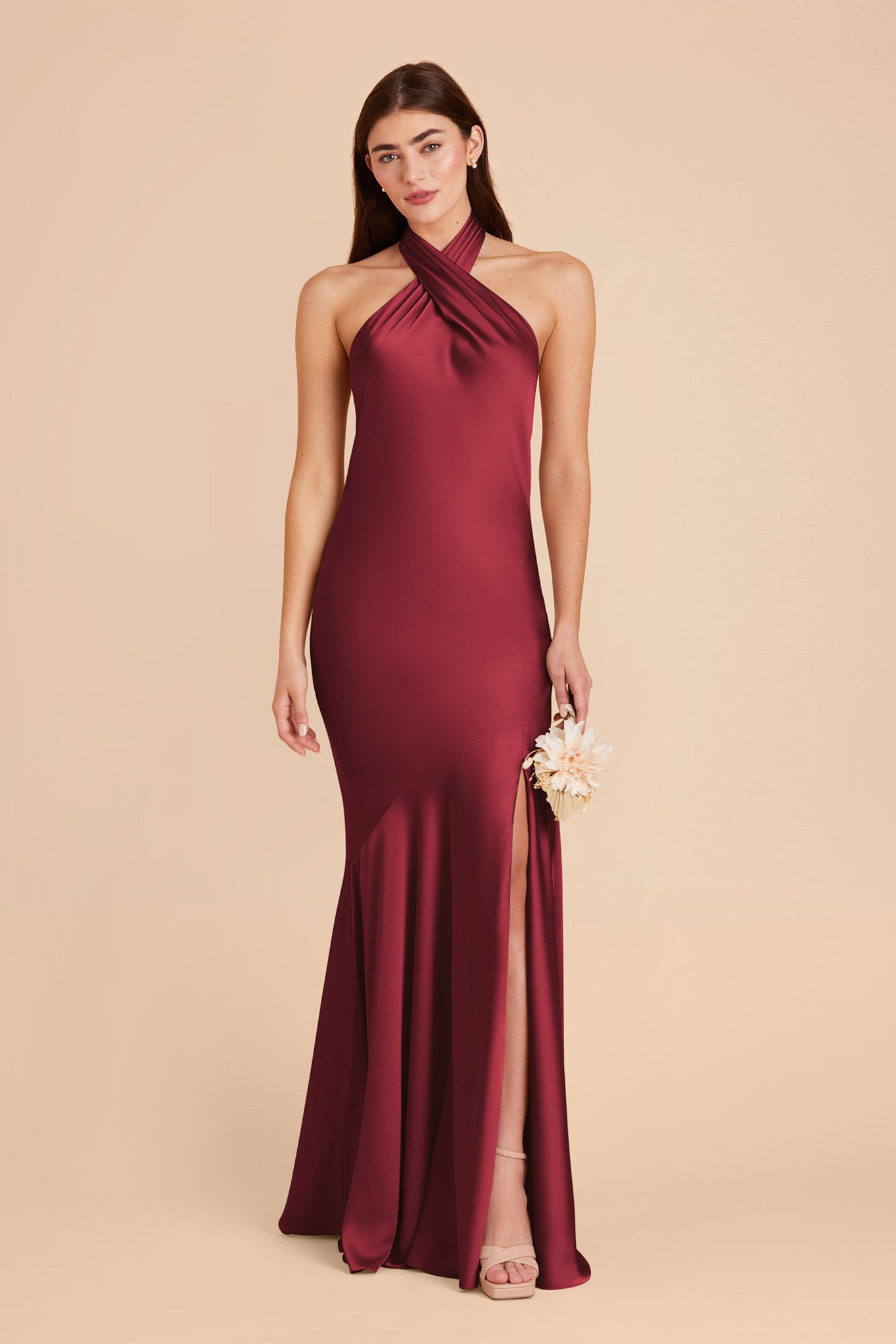 Burgundy Stephanie Matte Satin Dress by Birdy Grey