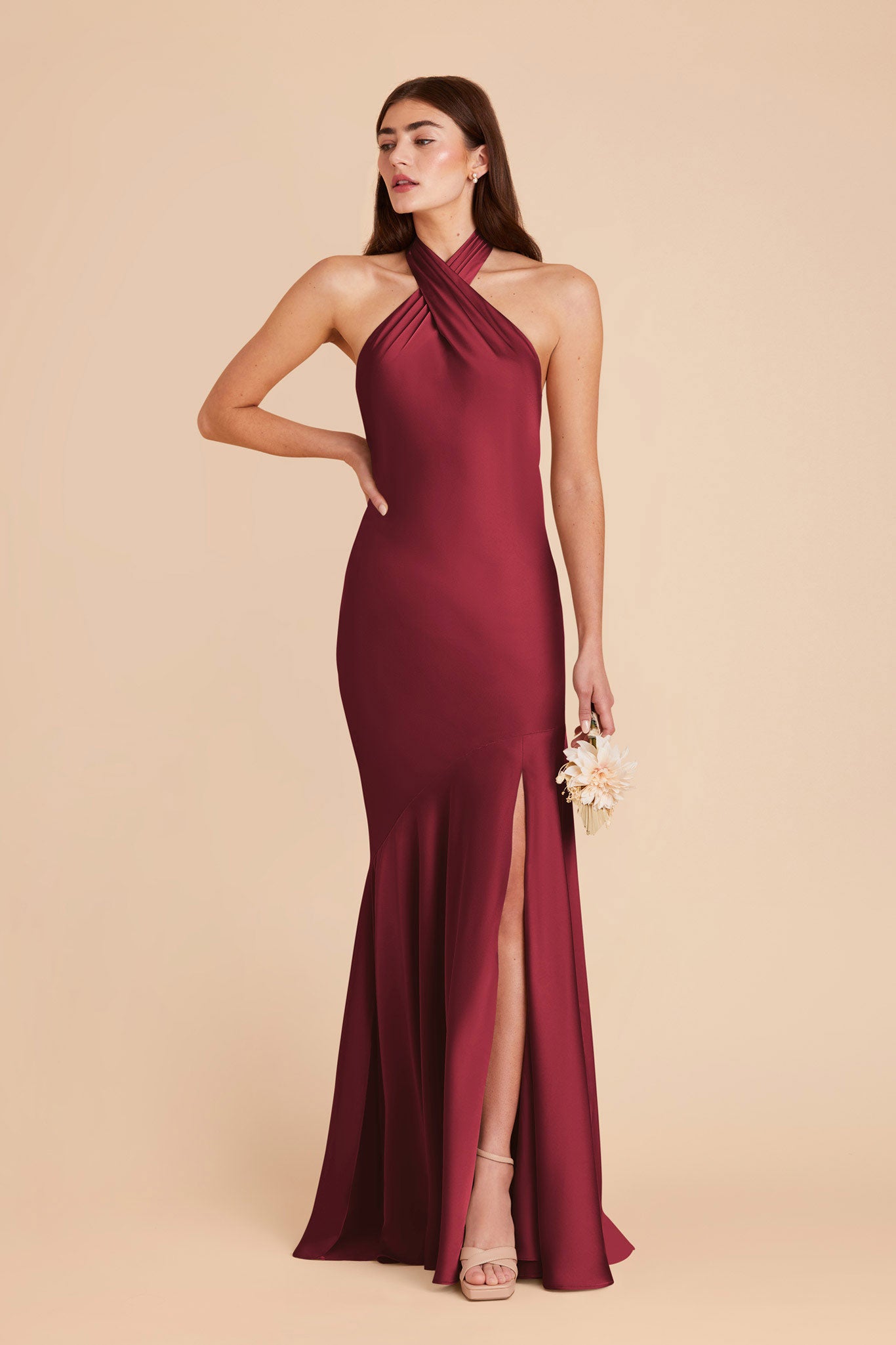 Burgundy Stephanie Matte Satin Dress by Birdy Grey