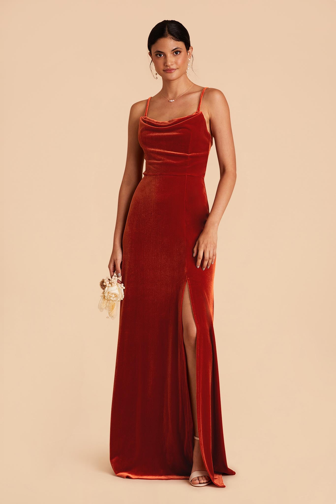 Orange velvet 2024 bridesmaid dresses