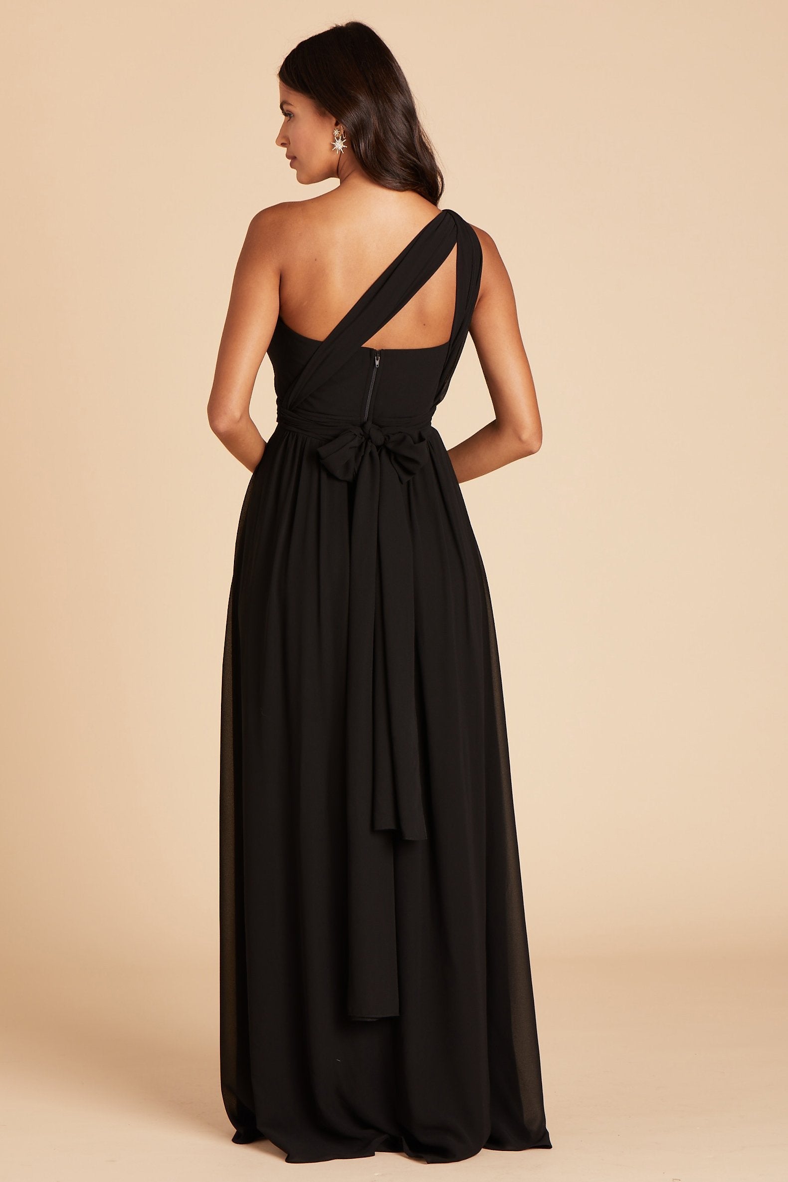 Grace convertible bridesmaid dress in black chiffon by Birdy Grey, back view