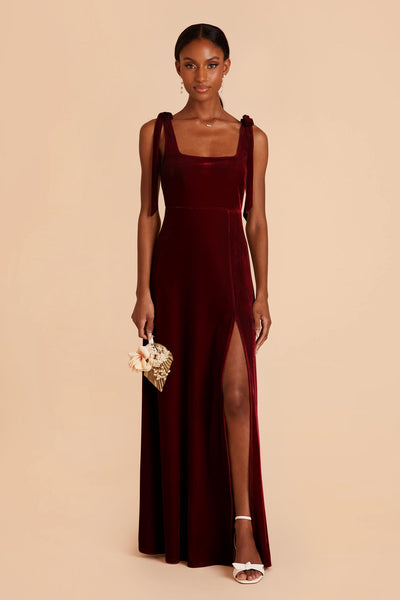 Alex Cabernet A Line Velvet Bridesmaid Dress Birdy Grey