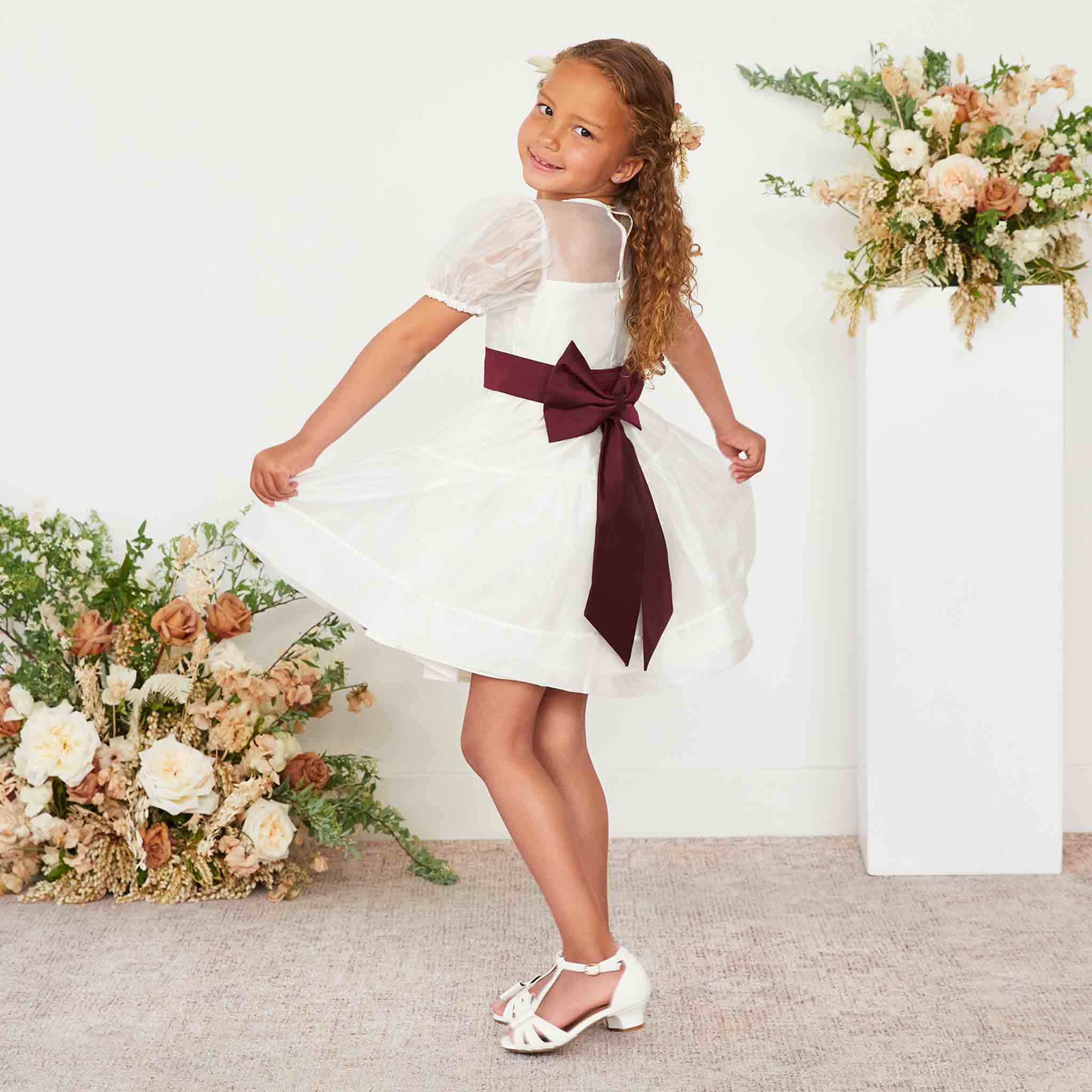 Flower girl dresses outlet with grey sash