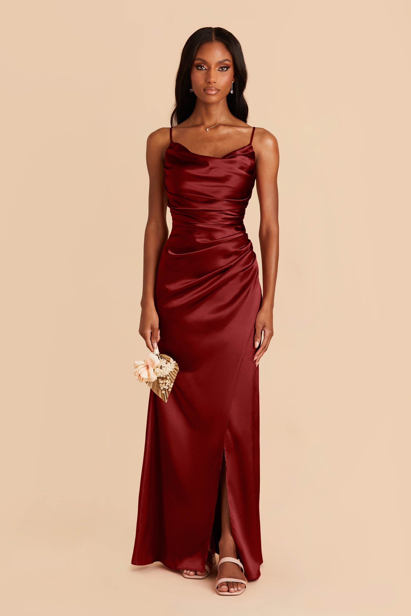 Lydia Cabernet Cowl Neck Satin Bridesmaid Dress | Birdy Grey