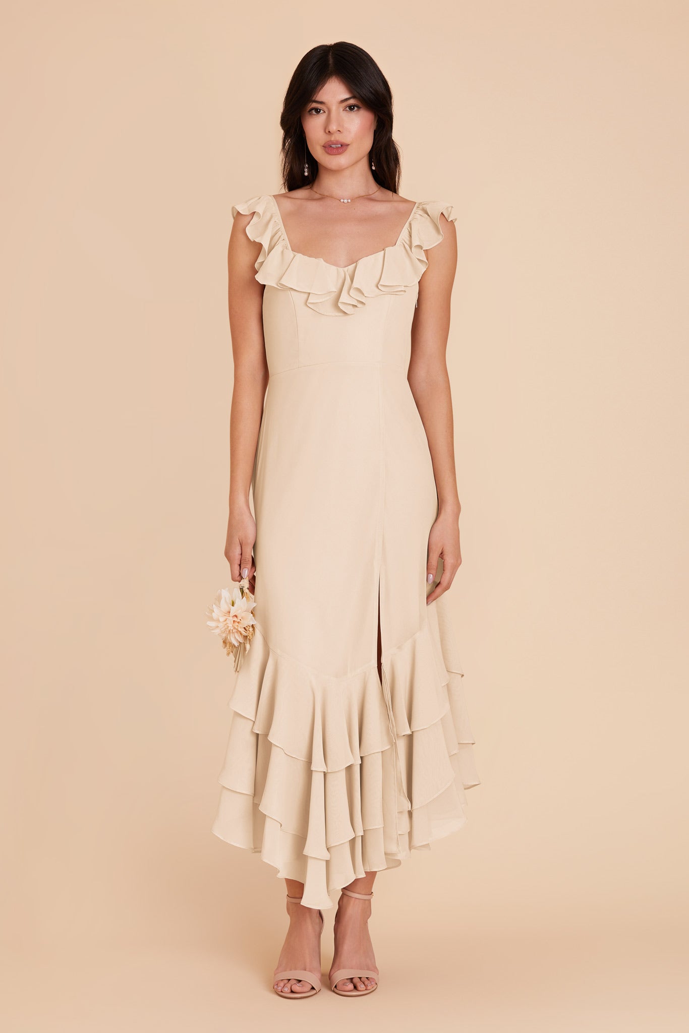 Champagne Ginny Chiffon Dress by Birdy Grey