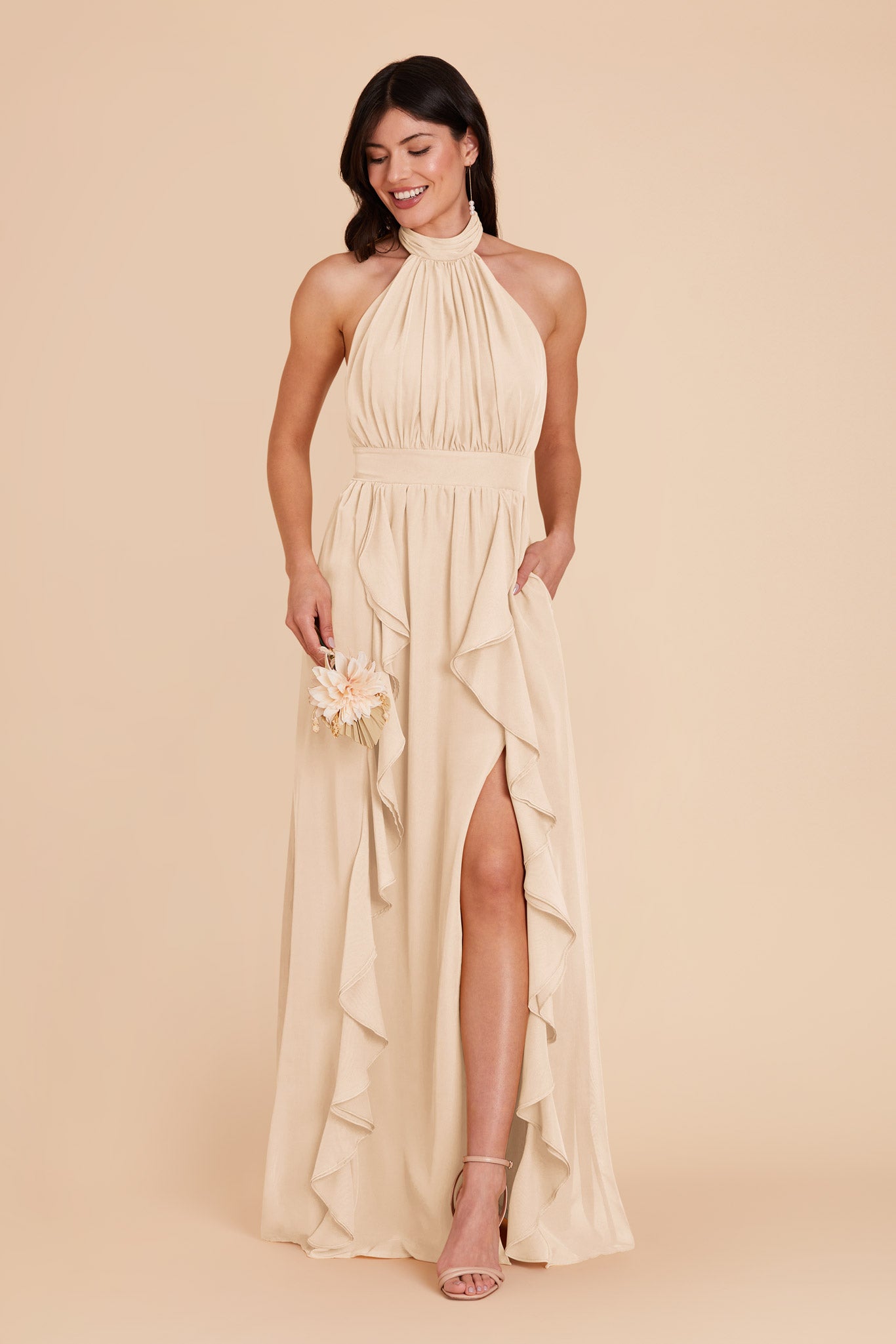 Champagne Joyce Chiffon Dress by Birdy Grey