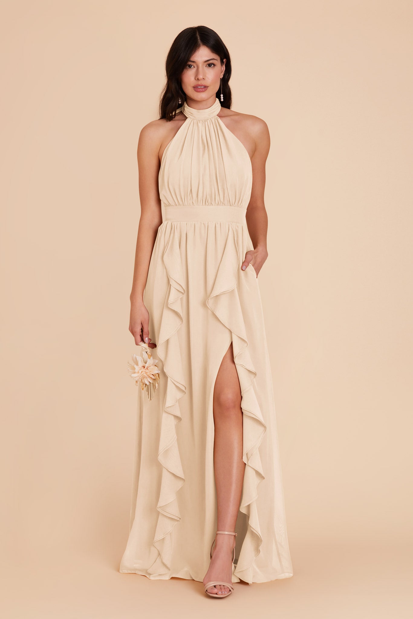 Champagne Joyce Chiffon Dress by Birdy Grey