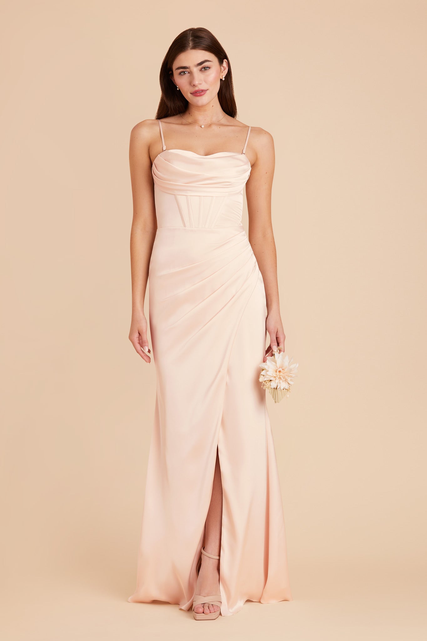 Champagne Carrie Matte Satin Dress by Birdy Grey