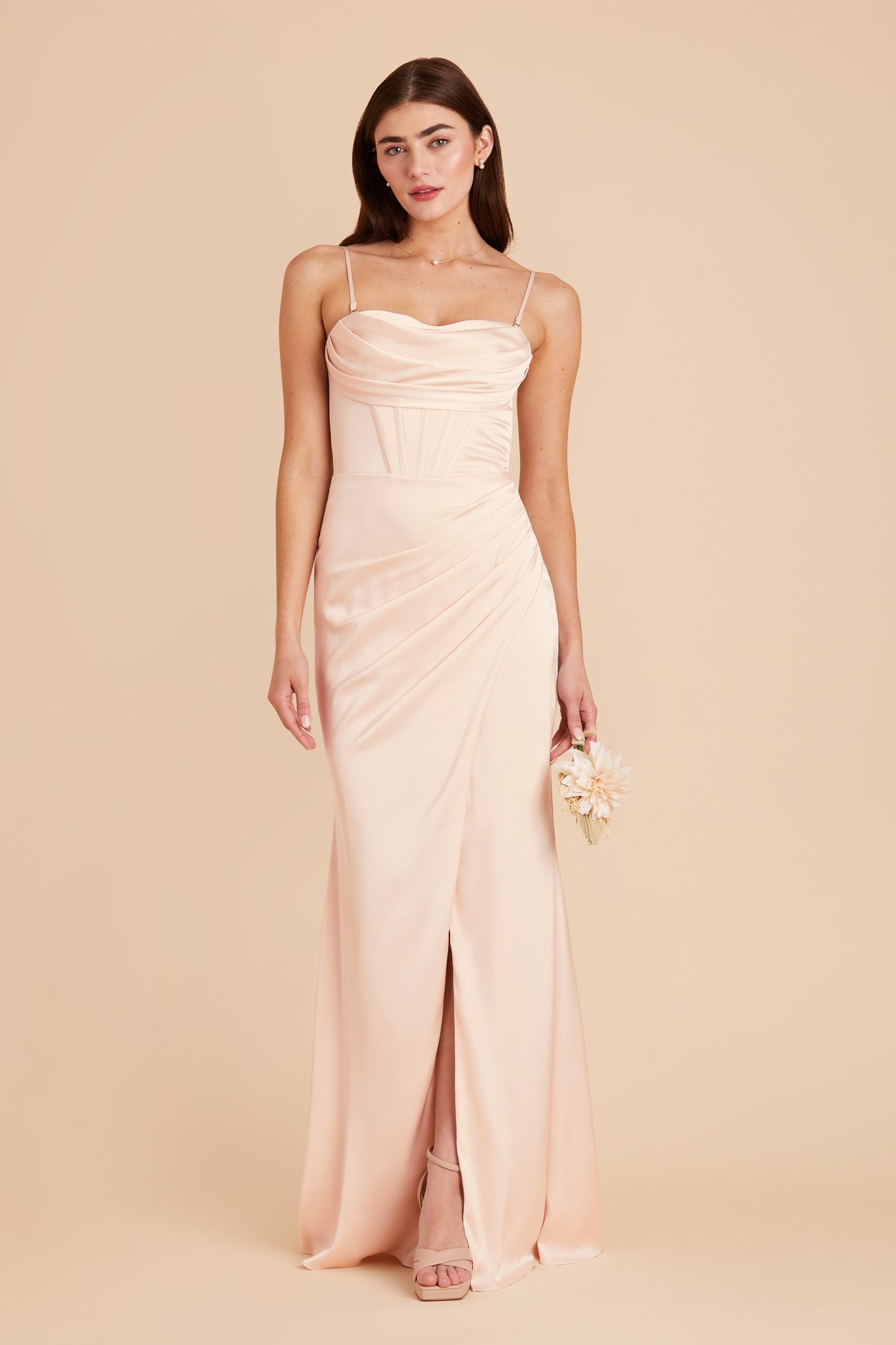 Champagne Carrie Matte Satin Dress by Birdy Grey