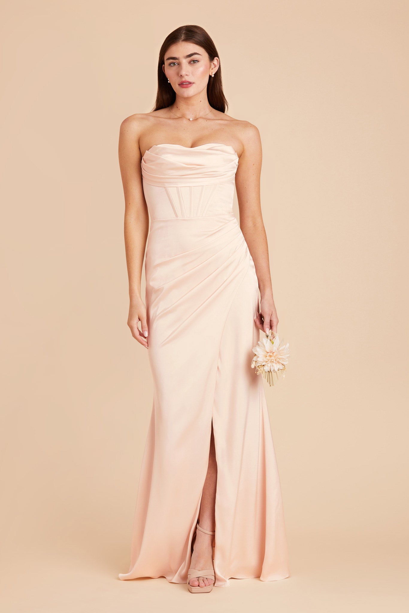 Champagne Carrie Matte Satin Dress by Birdy Grey