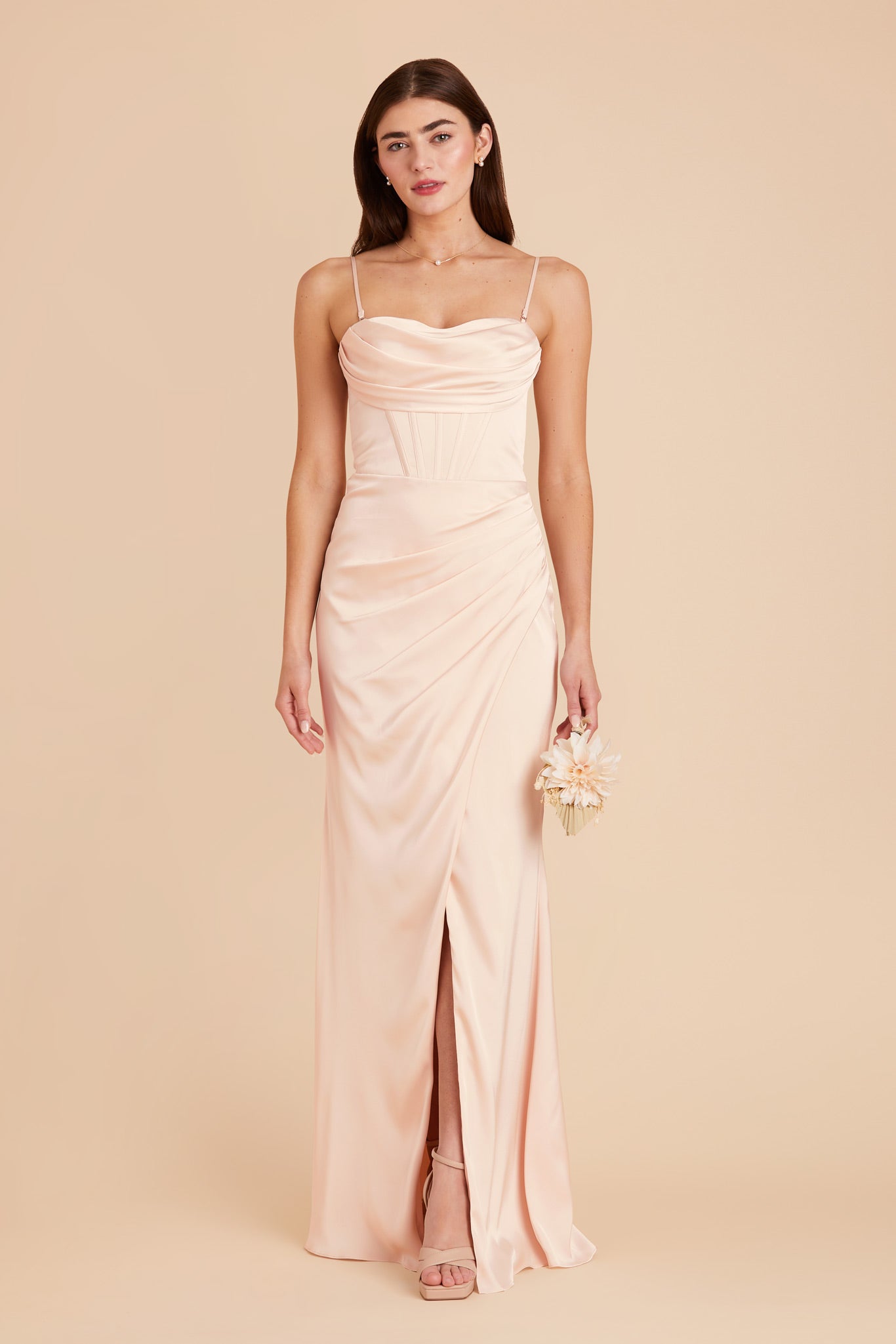 Champagne Carrie Matte Satin Dress by Birdy Grey