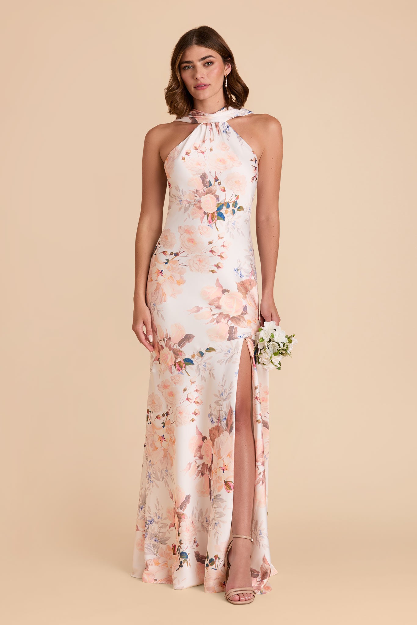 Champagne Cascadia Bouquet Eileen Matte Satin Dress by Birdy Grey