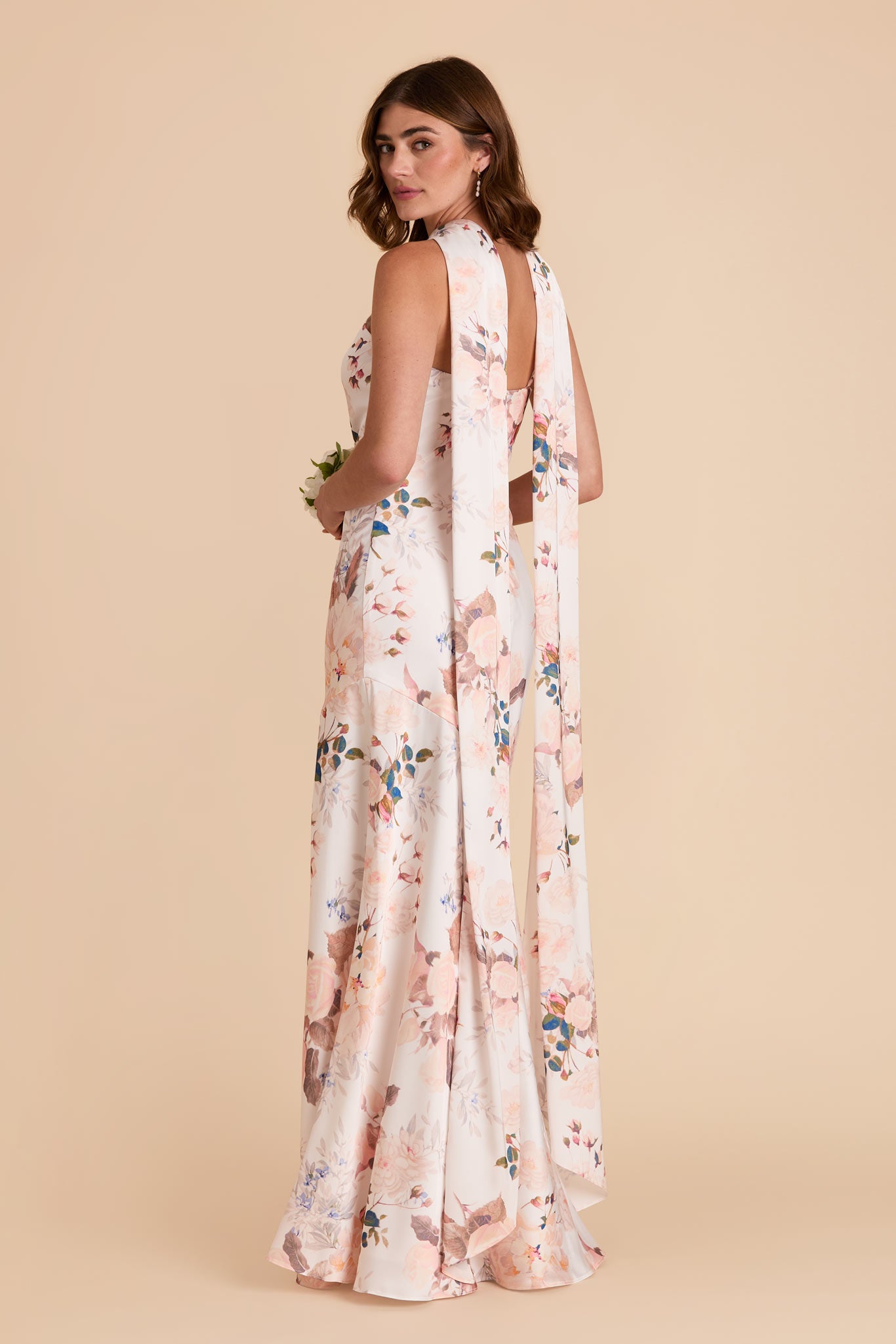 Champagne Cascadia Bouquet Eileen Matte Satin Dress by Birdy Grey