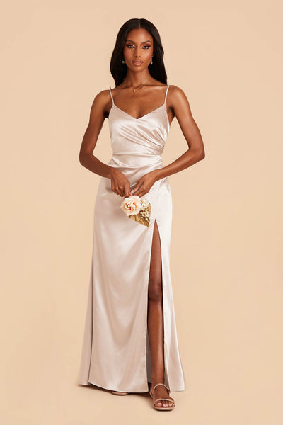 Champagne Catherine Shiny Satin Dress by Birdy Grey