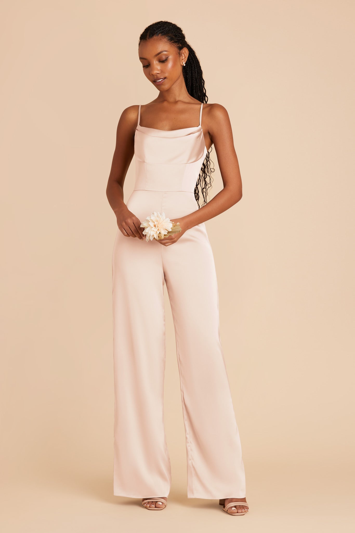 Champagne Donna Matte Satin Bridesmaid Jumpsuit by Birdy Grey