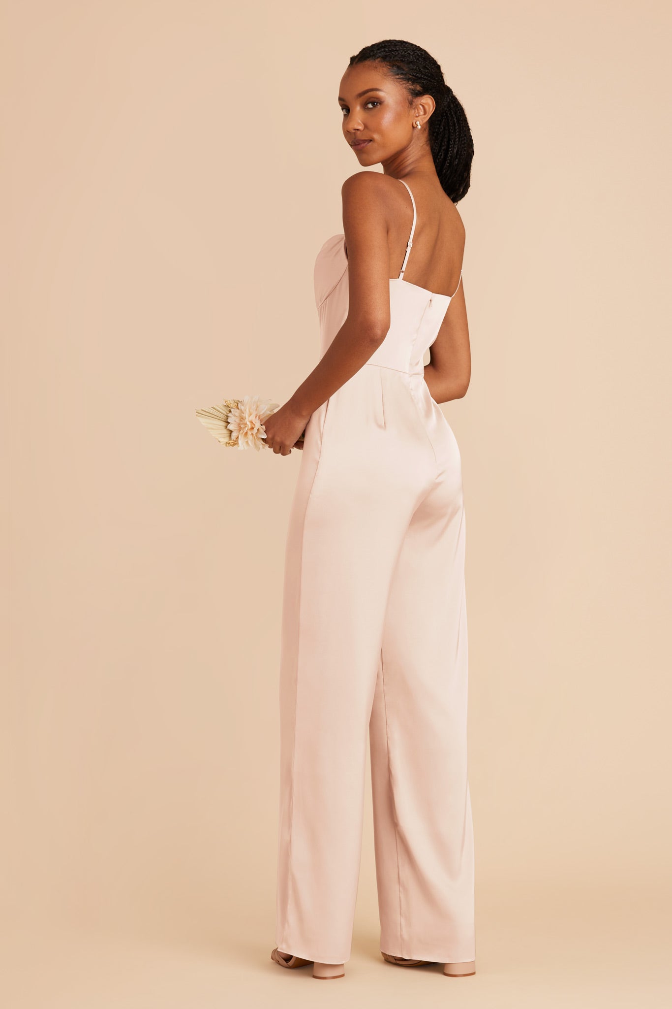 Champagne Donna Matte Satin Bridesmaid Jumpsuit by Birdy Grey