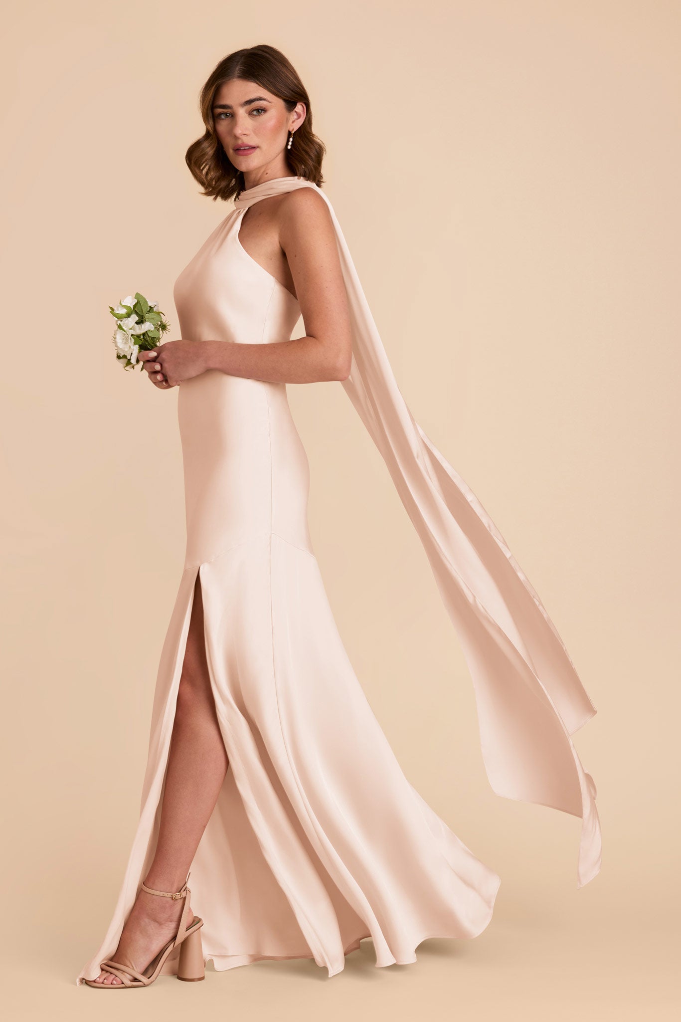 Champagne Eileen Matte Satin Dress by Birdy Grey