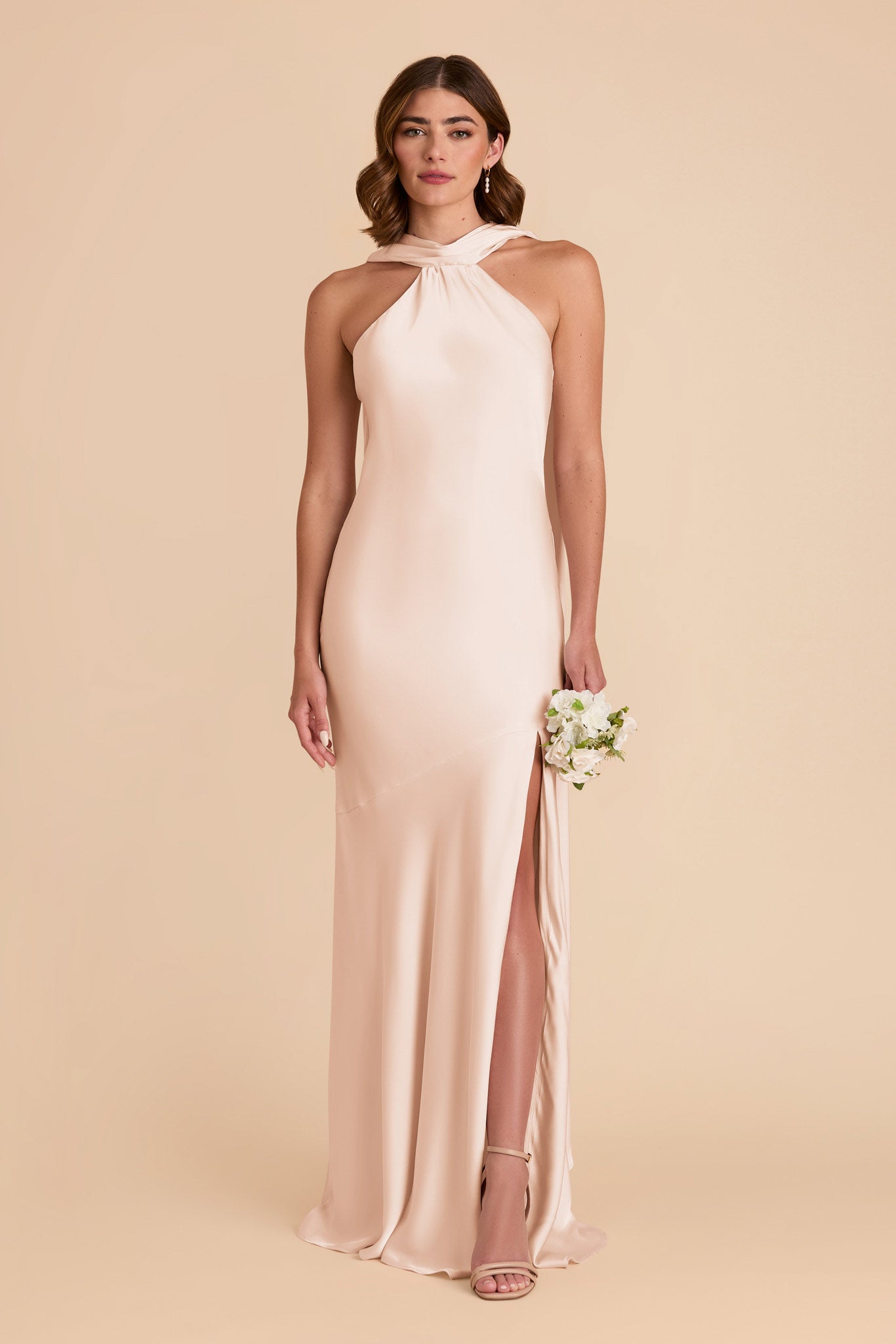 Champagne Eileen Matte Satin Dress by Birdy Grey