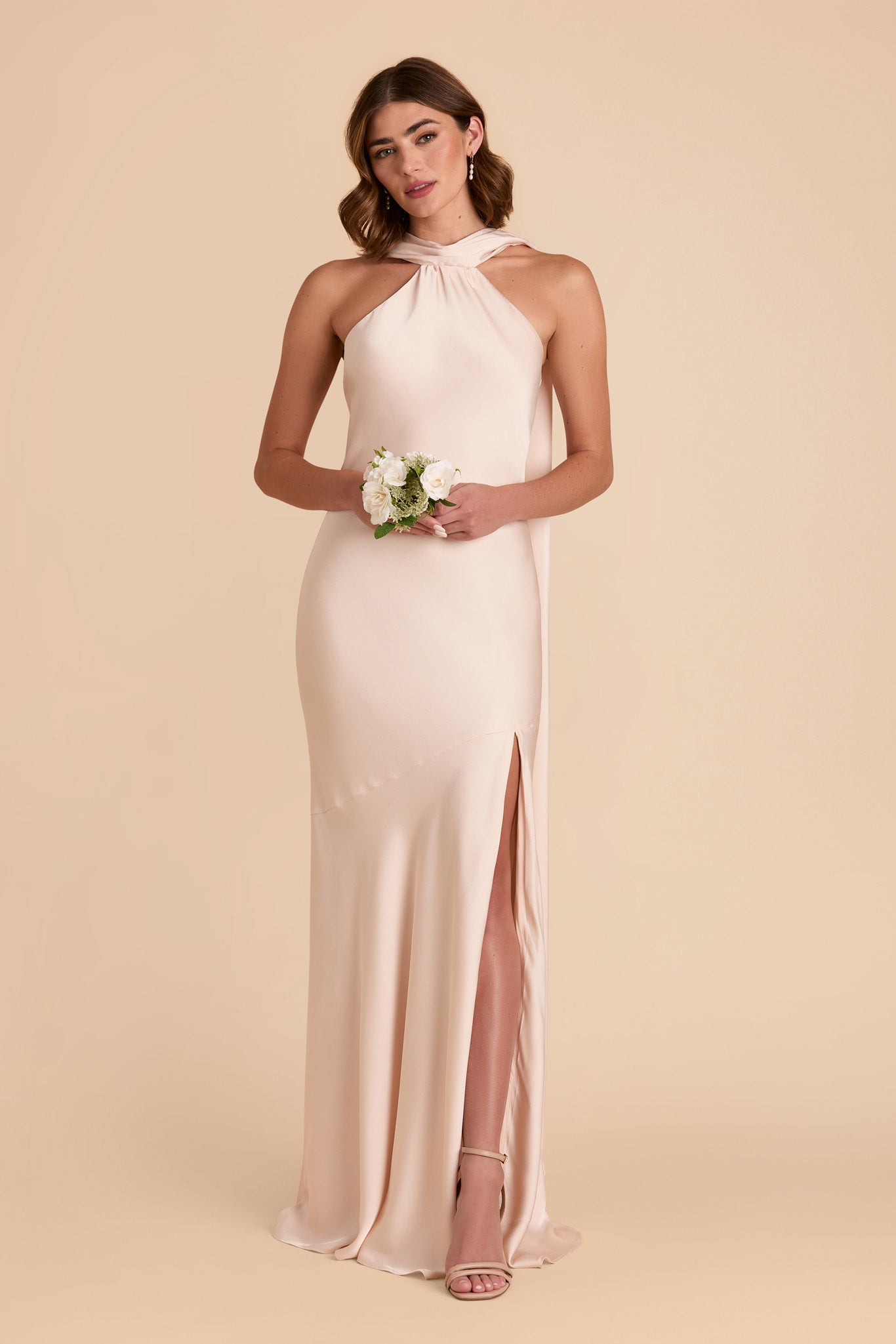 Champagne Eileen Matte Satin Dress by Birdy Grey