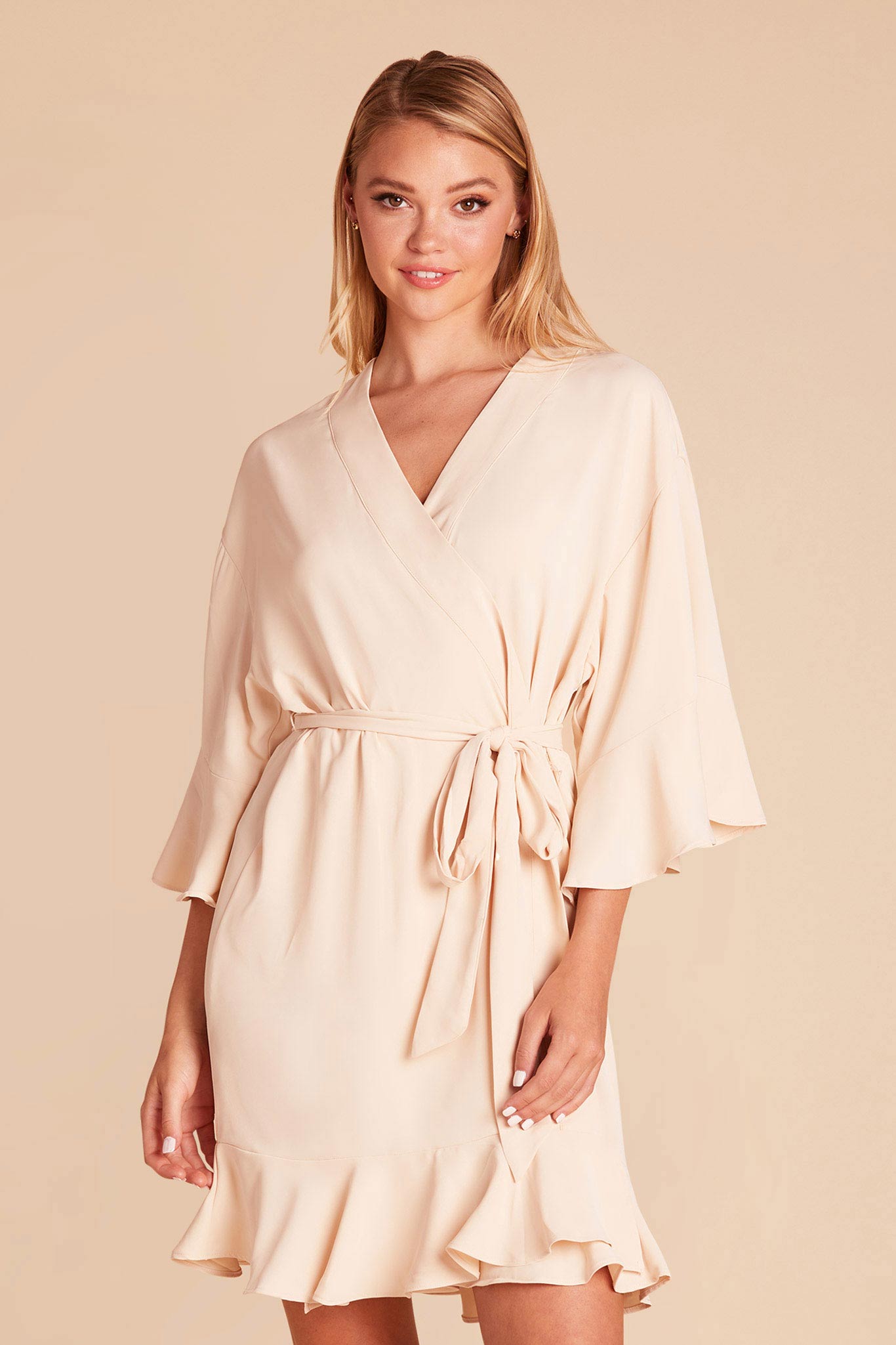 Champagne Kenny Ruffle Robe by BIrdy Grey