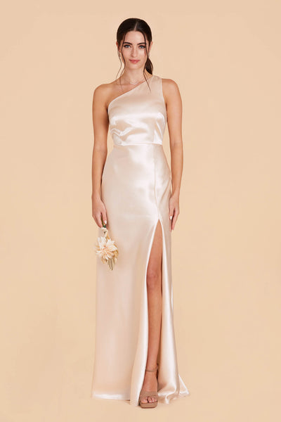 Champagne Kira Shiny Satin Dress by Birdy Grey