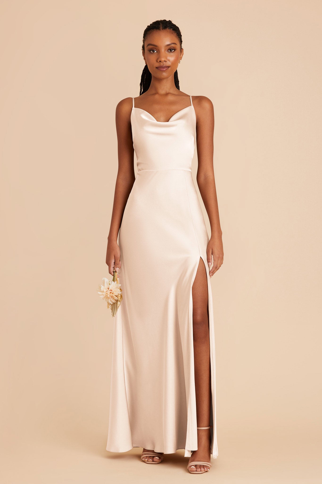 Lisa Long Matte Satin Dress - Champagne