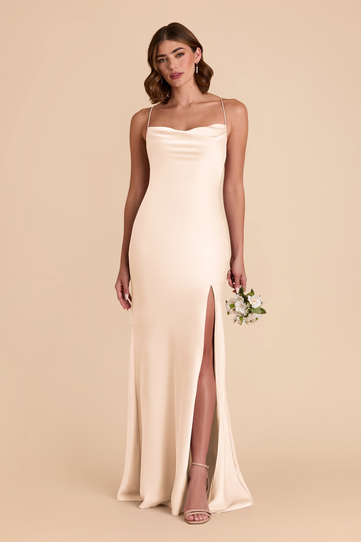 Champagne Olivia Matte Satin Dress by Birdy Grey