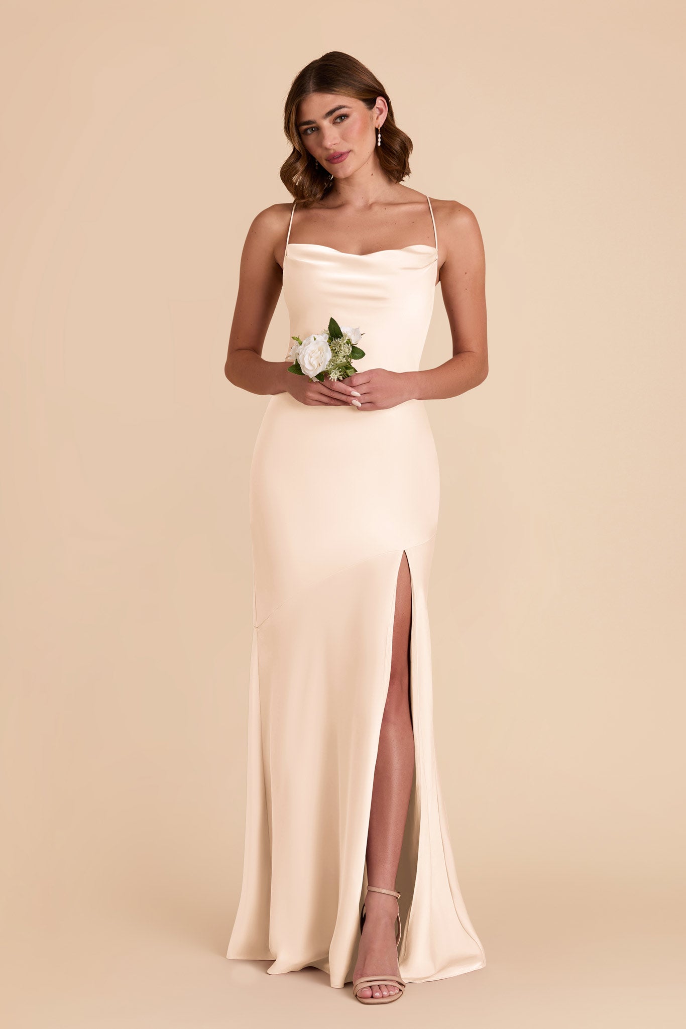 Champagne Olivia Matte Satin Dress by Birdy Grey