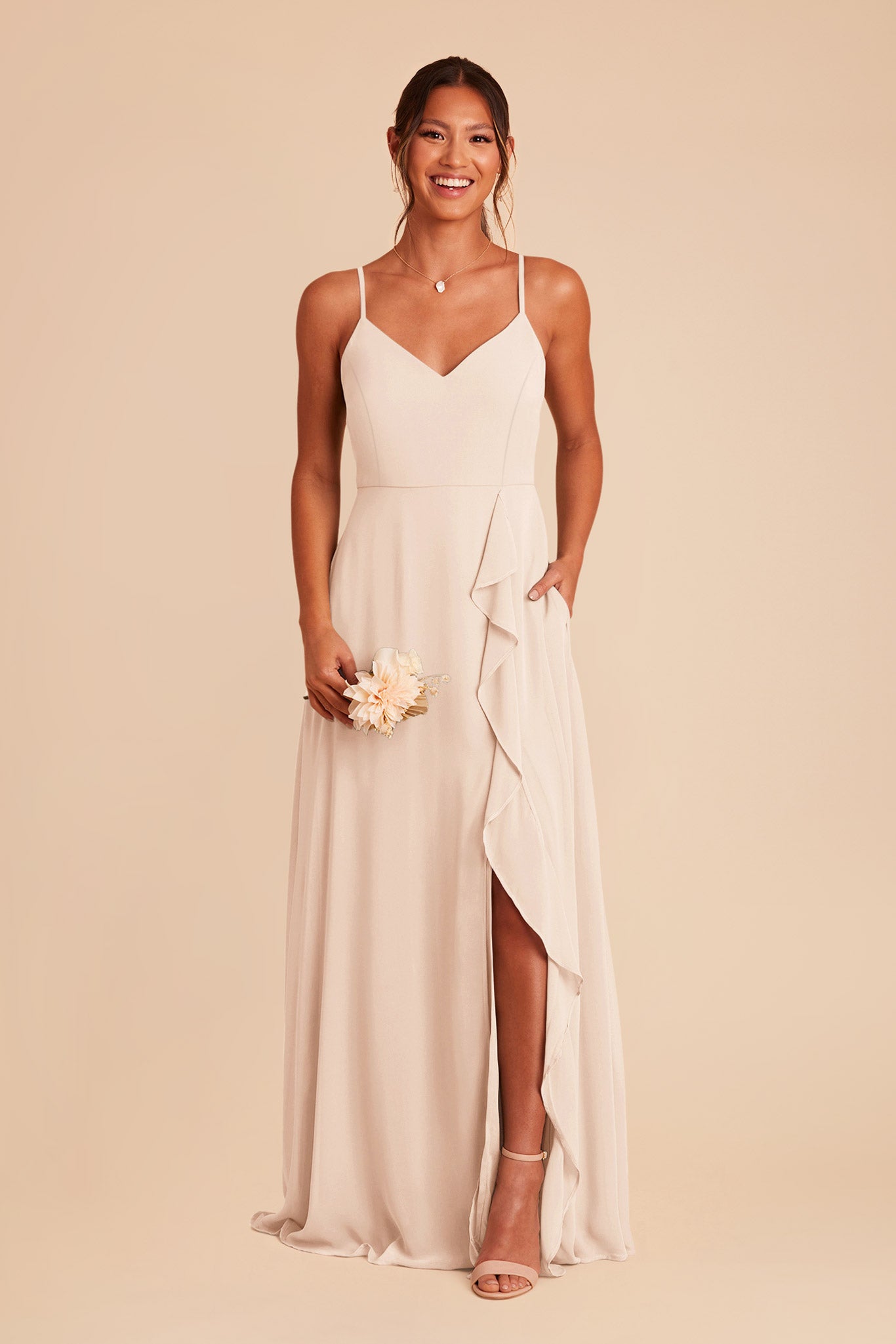 Champagne Theresa Chiffon Dress by Birdy Grey