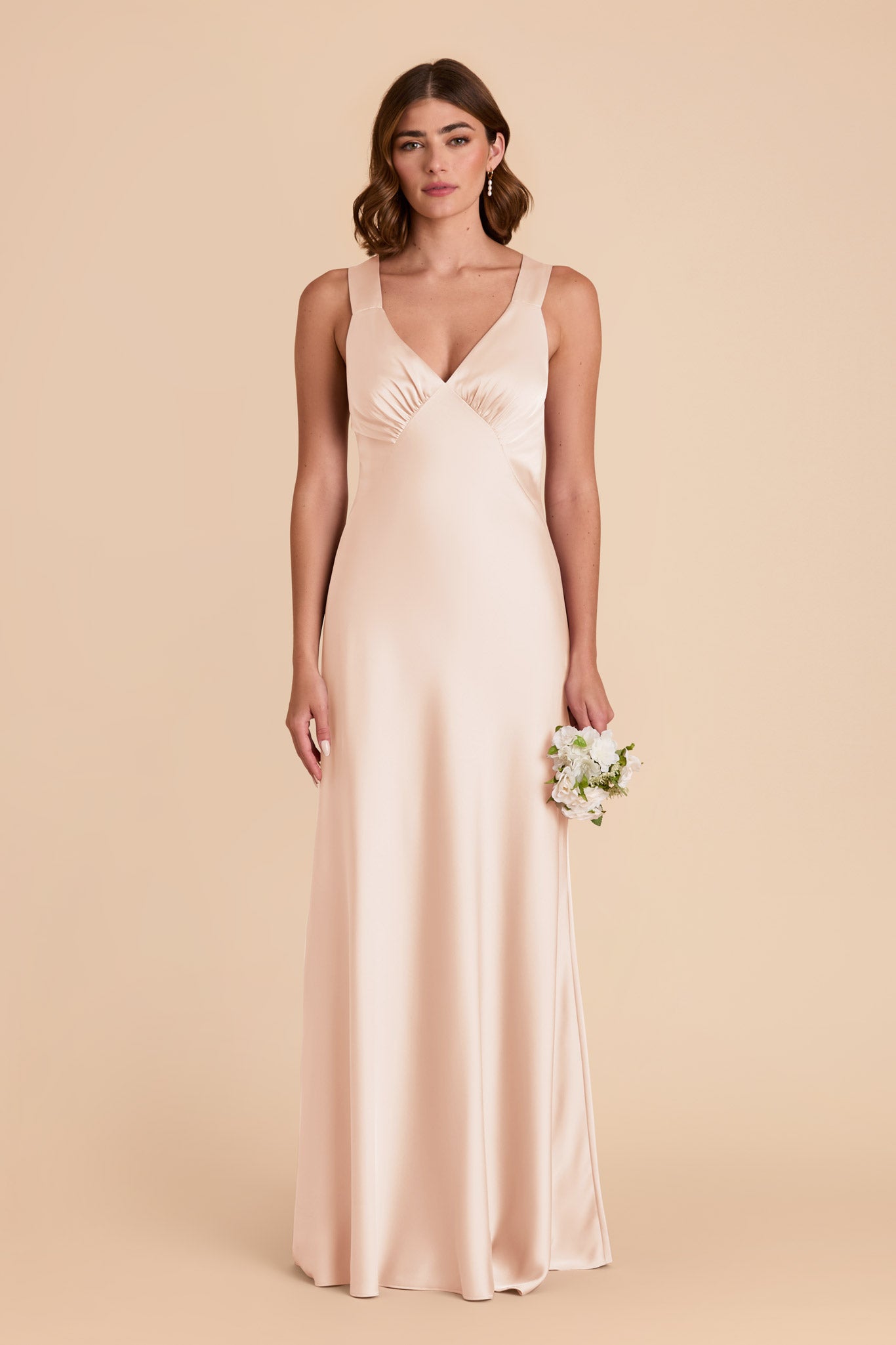 Champagne Veronica Matte Satin Dress by Birdy Grey