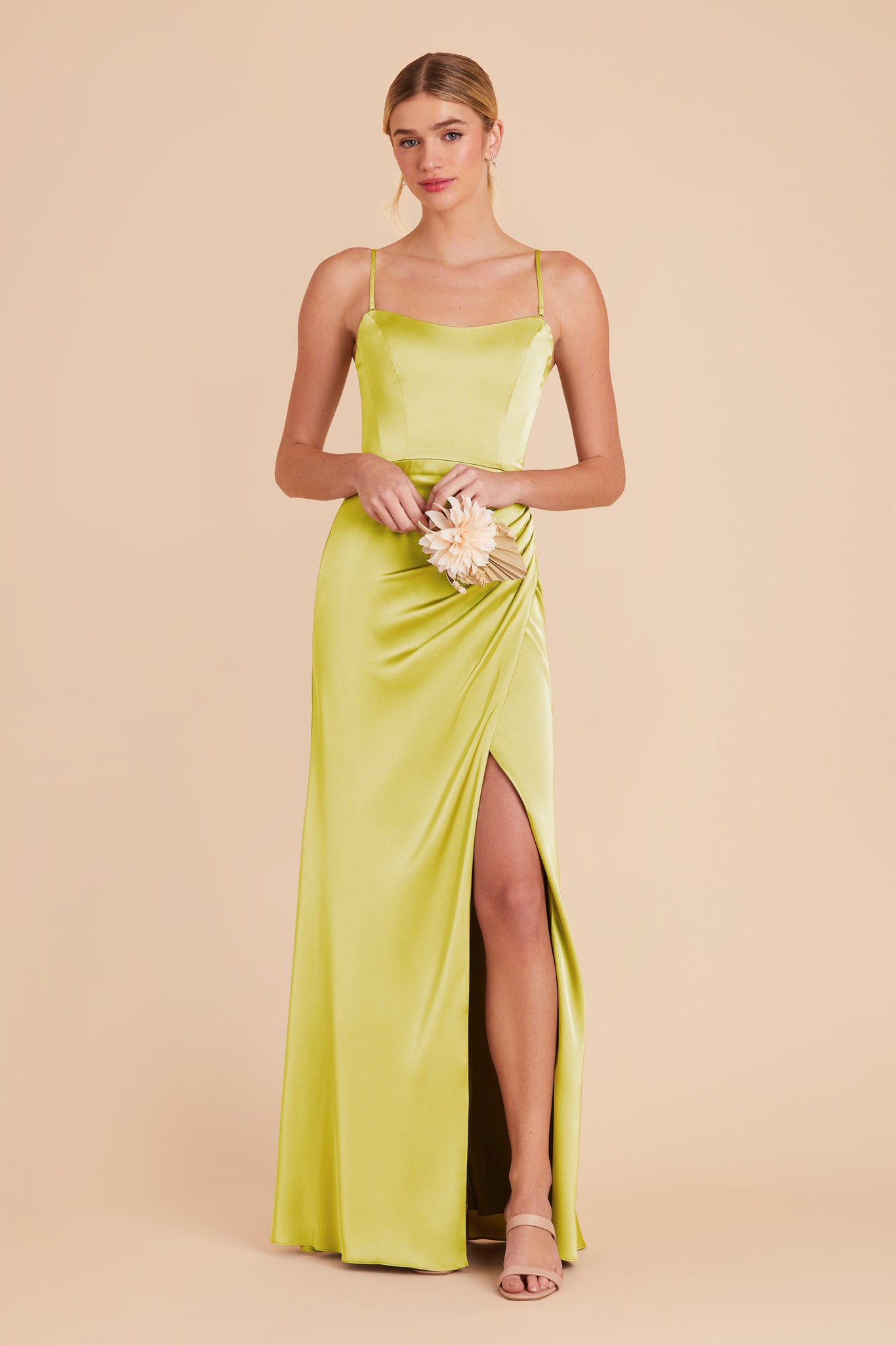 Chartreuse Anne Matte Satin Dress by Birdy Grey